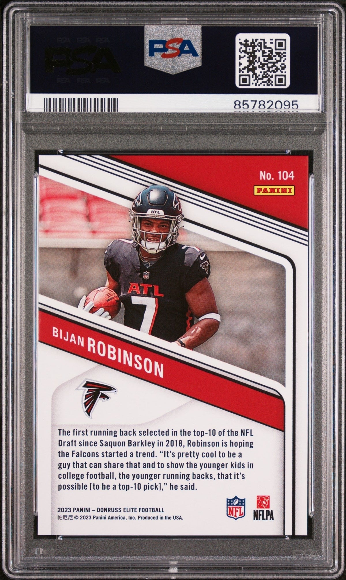 Graded 2023 Panini Donruss Elite Bijan Robinson #104 Aspirations Shimmer #/625 Rookie RC Football Card PSA 10 Gem Mint