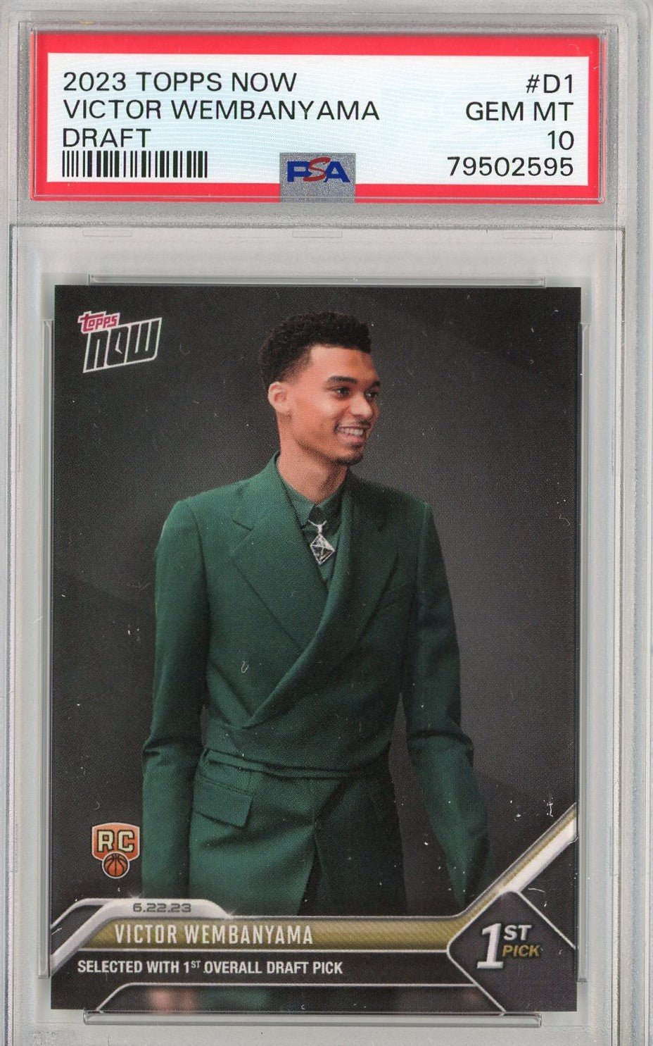 Graded 2023 Topps Now Victor Wembanyama #D1 Draft Rookie RC Basketball Card PSA 10 Gem Mint