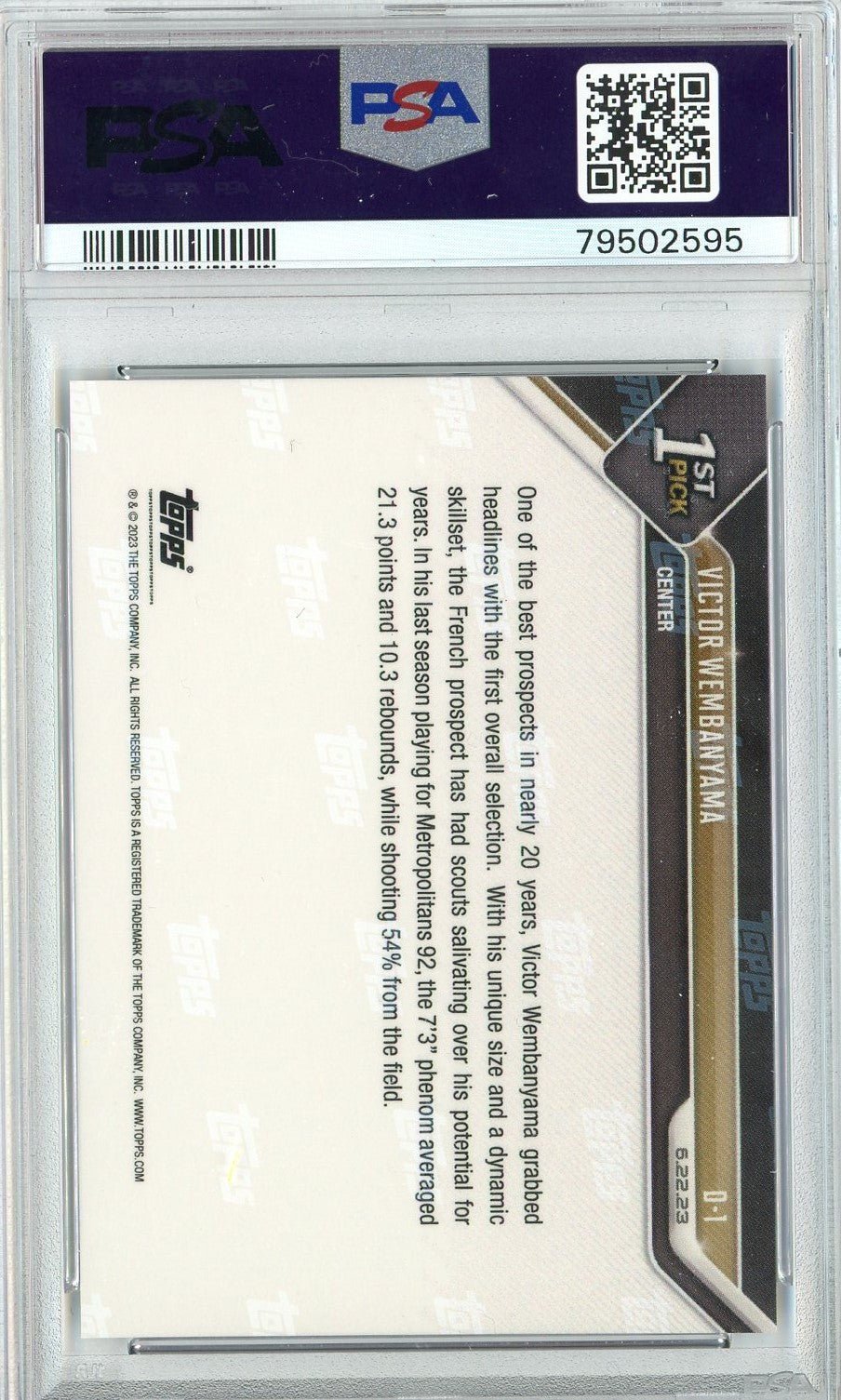Graded 2023 Topps Now Victor Wembanyama #D1 Draft Rookie RC Basketball Card PSA 10 Gem Mint