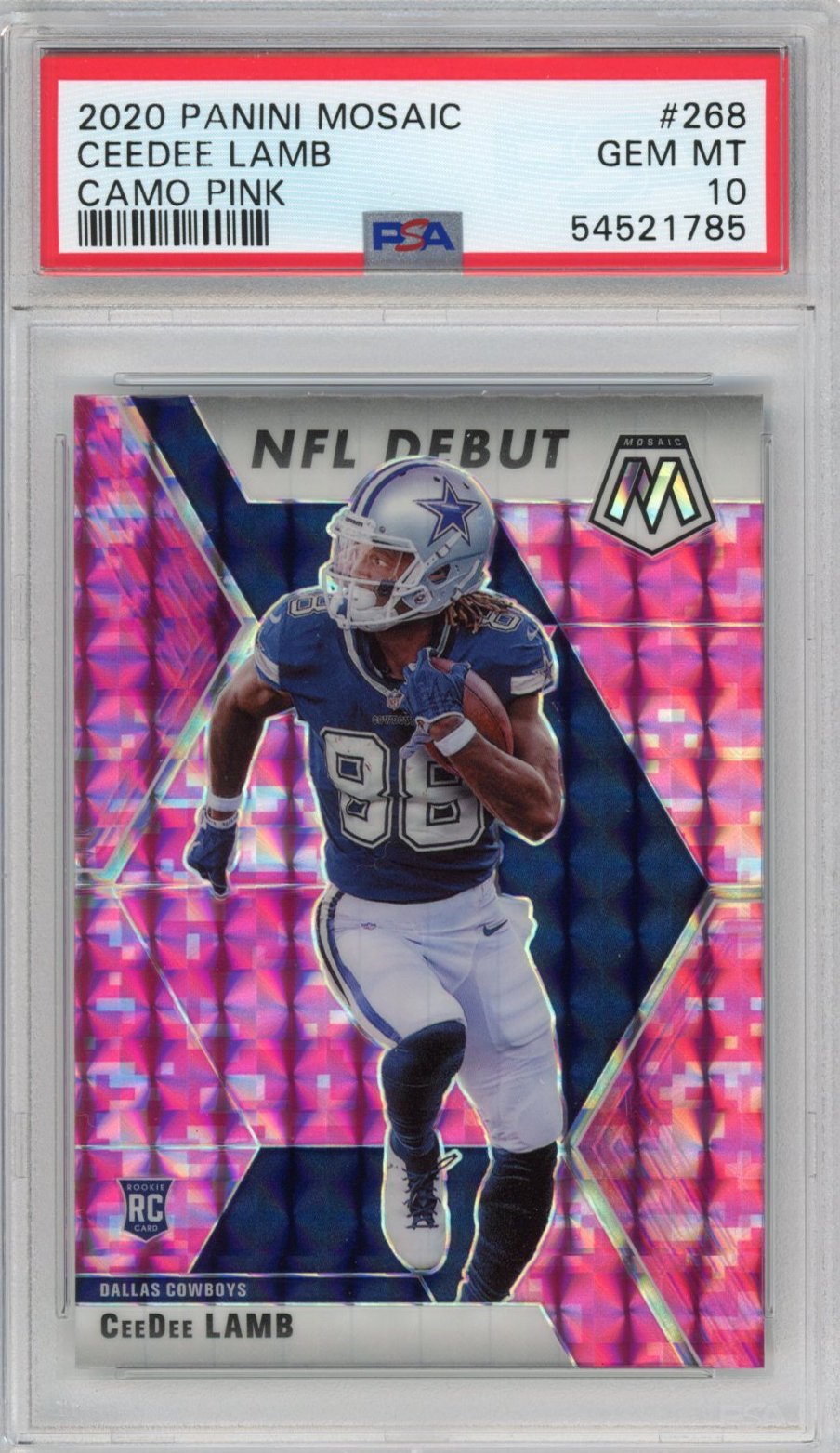 Graded 2020 Panini Mosaic CeeDee Lamb #268 Camo Pink Rookie RC Football Card PSA 10 Gem Mint