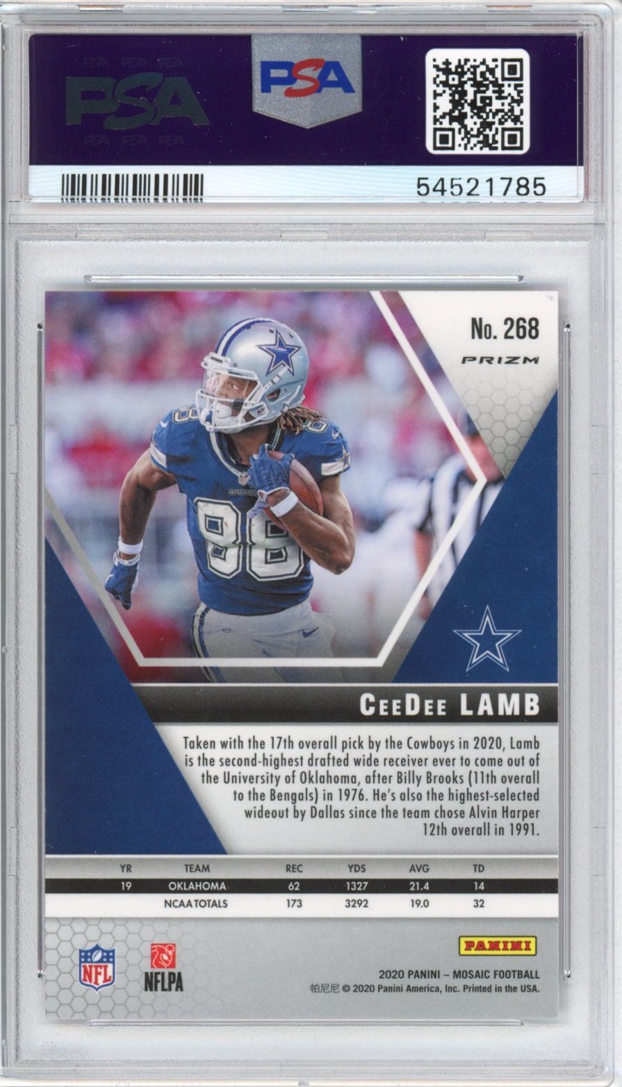 Graded 2020 Panini Mosaic CeeDee Lamb #268 Camo Pink Rookie RC Football Card PSA 10 Gem Mint