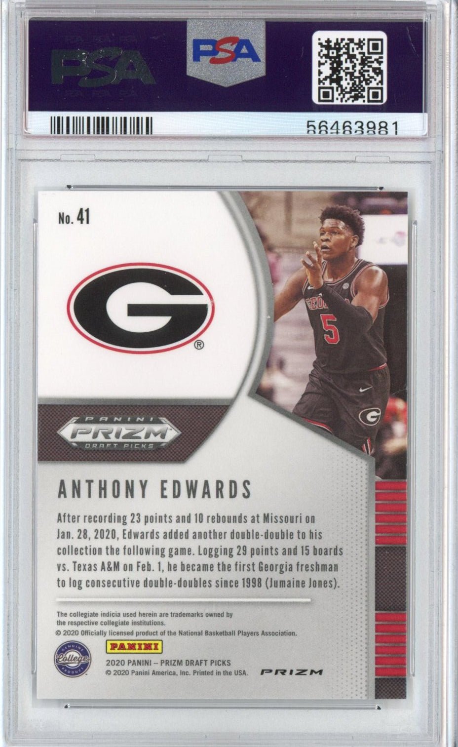 Graded 2020-21 Panini Prizm DP Draft Picks Anthony Edwards #41 Silver Rookie RC Basketball Card PSA 10 Gem Mint