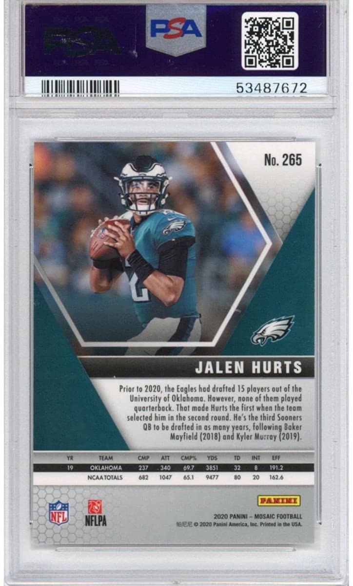 Graded 2020 Panini Mosaic Jalen Hurts #265 Rookie RC Football Card PSA 10 Gem Mint