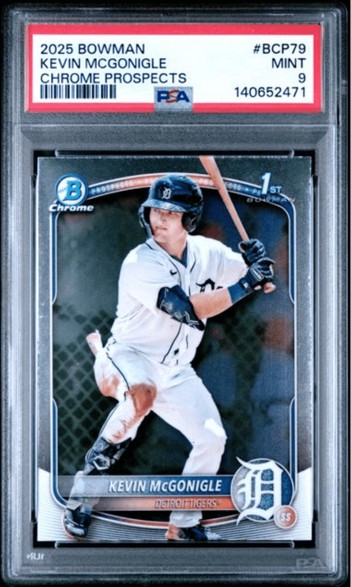 Graded 2025 Topps Bowman Kevin McGonigle #BCP79 Chrome Prospects Rookie RC Baseball Card PSA 9 Mint