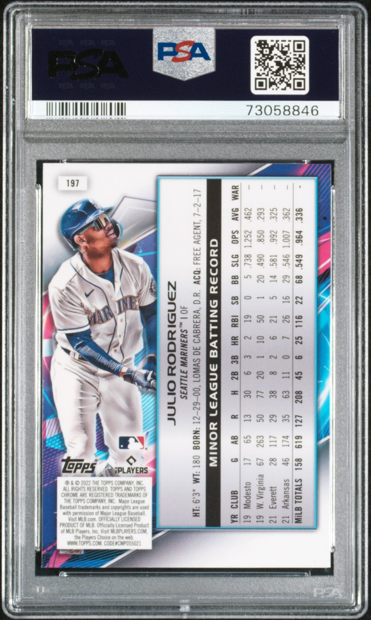Graded 2022 Topps Cosmic Chrome Julio Rodriguez #197 Rookie RC Baseball Card PSA 10 Gem Mint