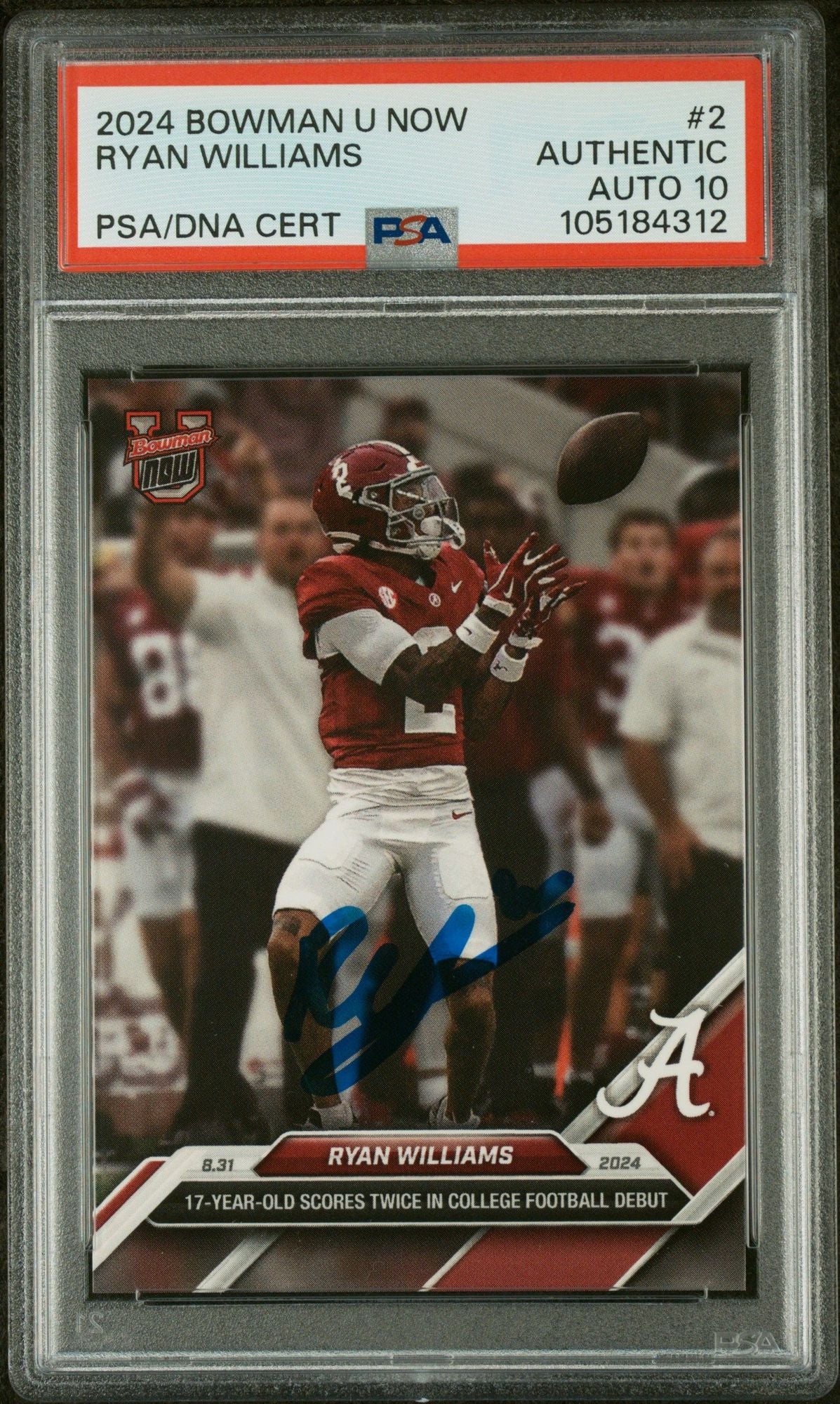 Graded 2024 Topps Bowman U Now Ryan Williams #2 Purple /25 Rookie RC Football Card PSA 10 Auto Grade Gem Mint