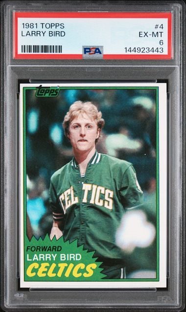 Graded 1981 Topps Larry Bird #4 2nd Year Basketball Card PSA 6 EX-MT