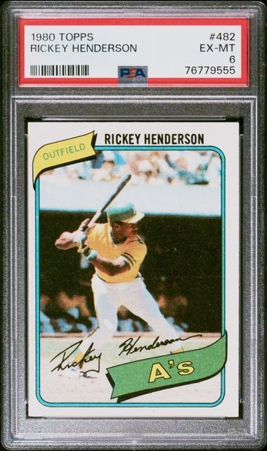 Graded 1980 Topps Rickey Henderson #482 Rookie RC Baseball Card PSA 6 EX-MT