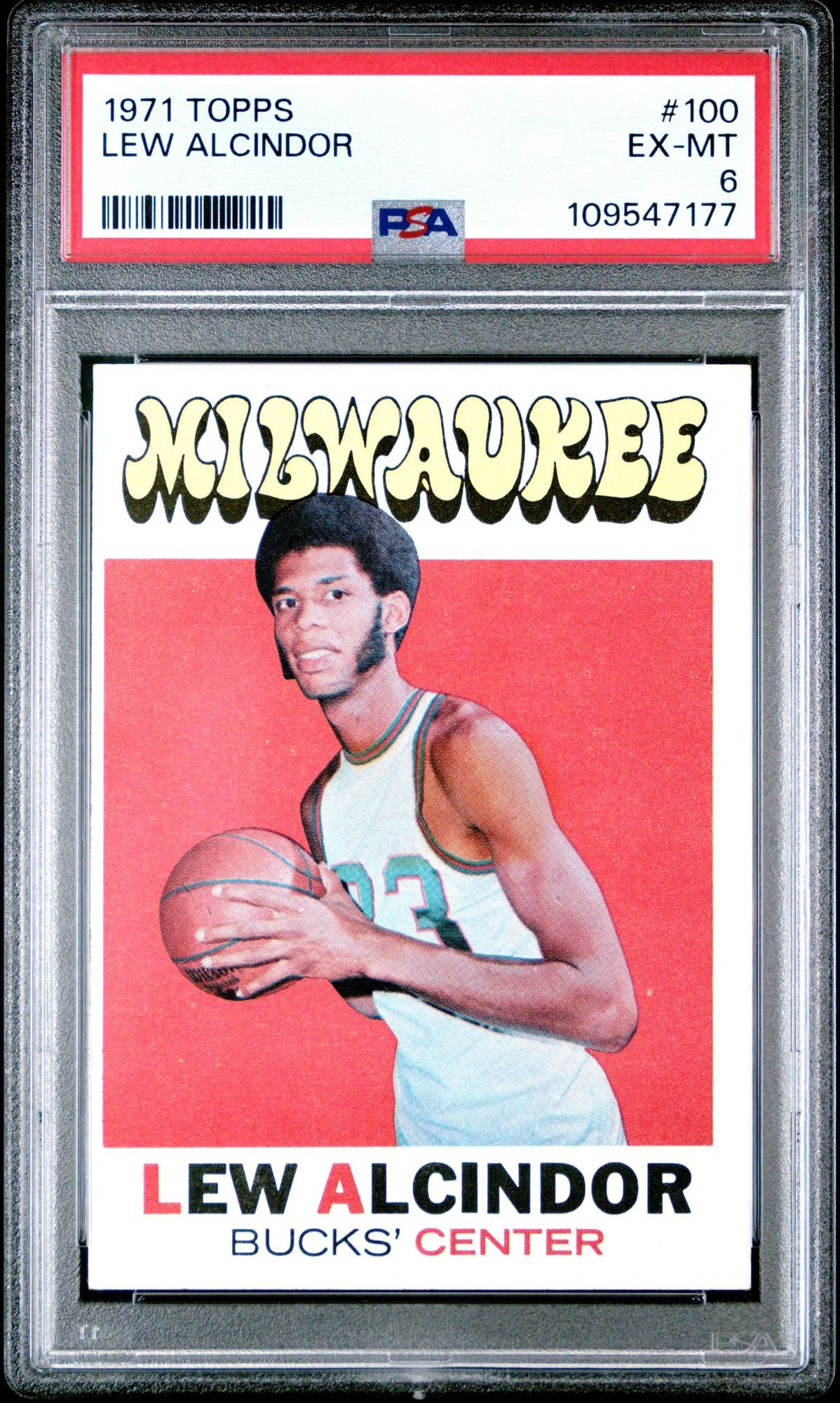 Graded 1971 Topps Lew Alcindor Kareem Abdul-Jabbar #100 Basketball Card PSA 6 EX-MT