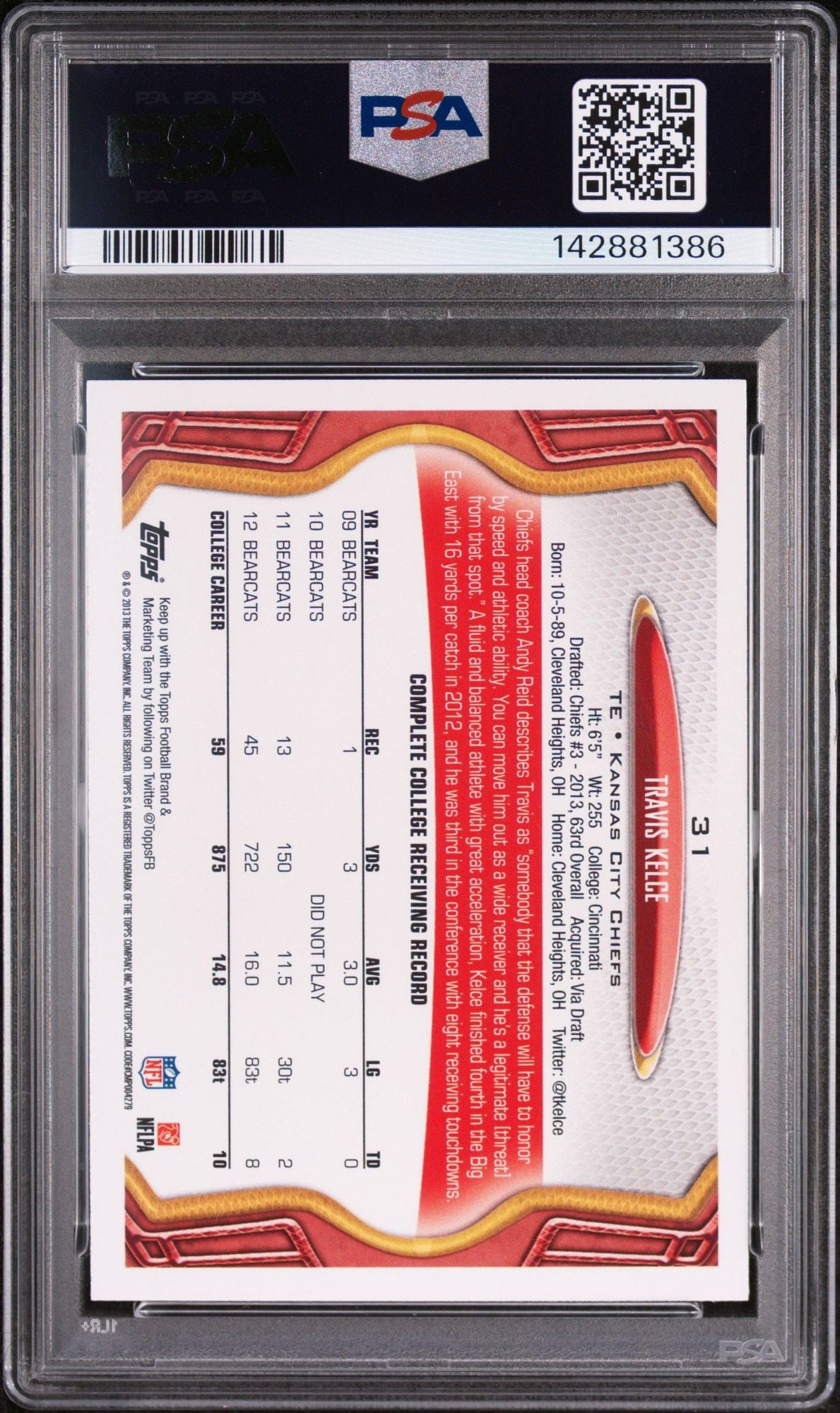 Graded 2013 Topps Travis Kelce #31 Rookie RC Football Card PSA 10 Gem Mint