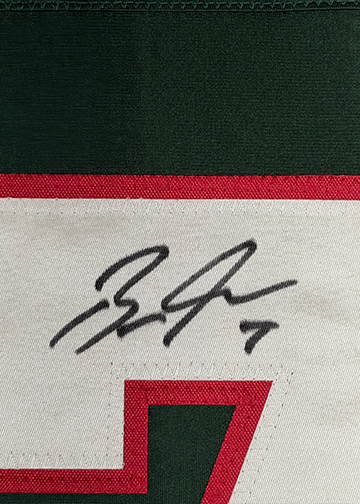 Framed Autographed/Signed Brock Faber 35x39 Minnesota Green Hockey Jersey JSA COA