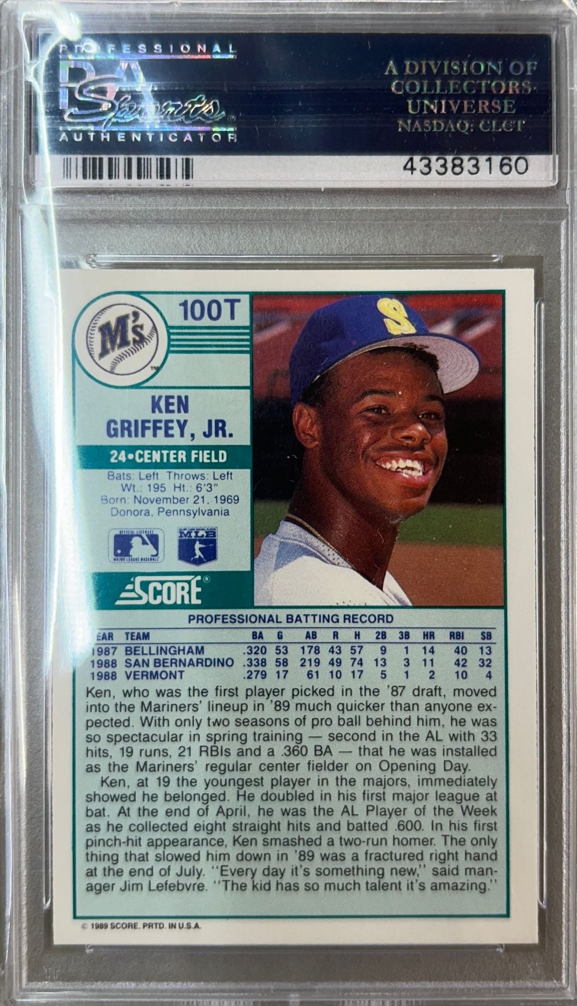 Graded 1989 Score Traded Ken Griffey Jr. #100T Rookie RC Baseball Card PSA 10 Gem Mint