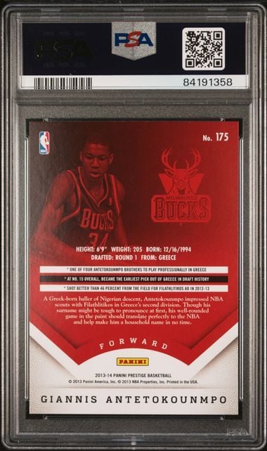 Graded 2013 Panini Prestige Giannis Antetokounmpo #175 Rookie RC Basketball Card PSA 10 Gem Mint