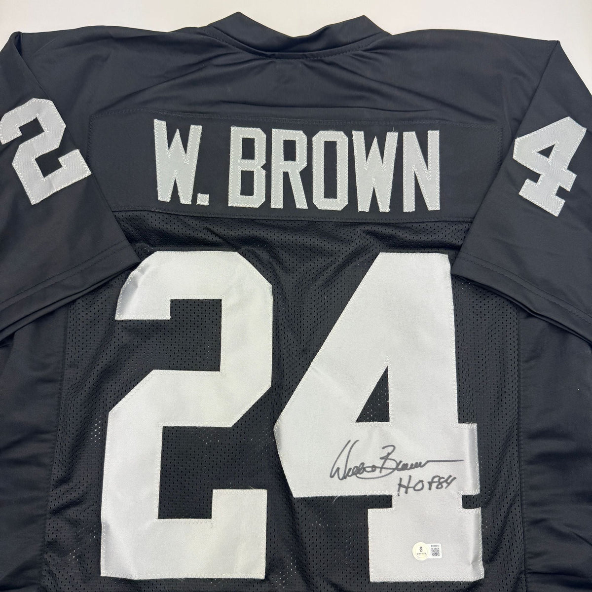 Autographed/Signed Willie Brown HOF 84  Las Vegas Oakland Black Football Jersey JSA COA