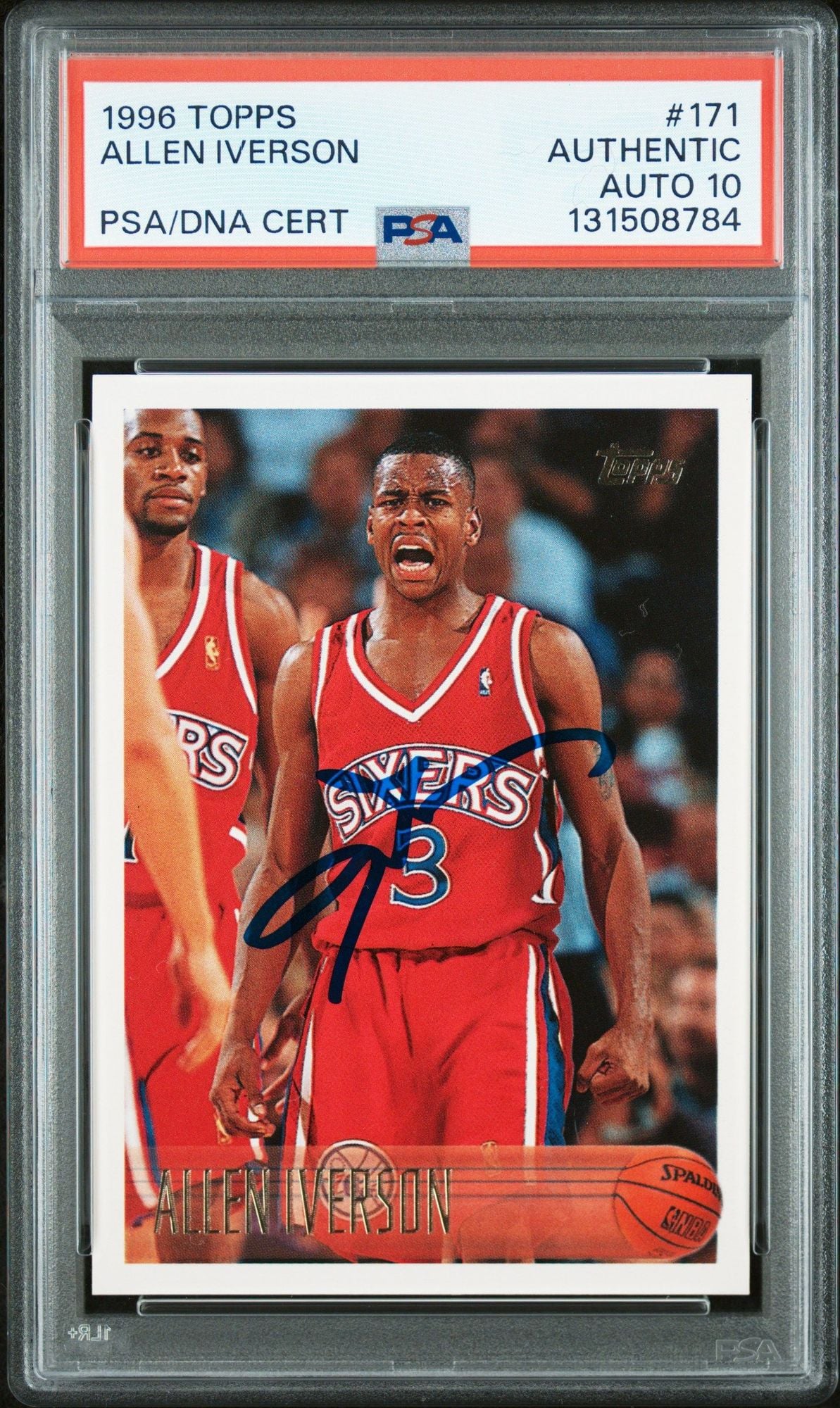 Graded 1996 Topps Allen Iverson #171 Rookie RC Basketball Card PSA 10 Auto Grade Gem Mint
