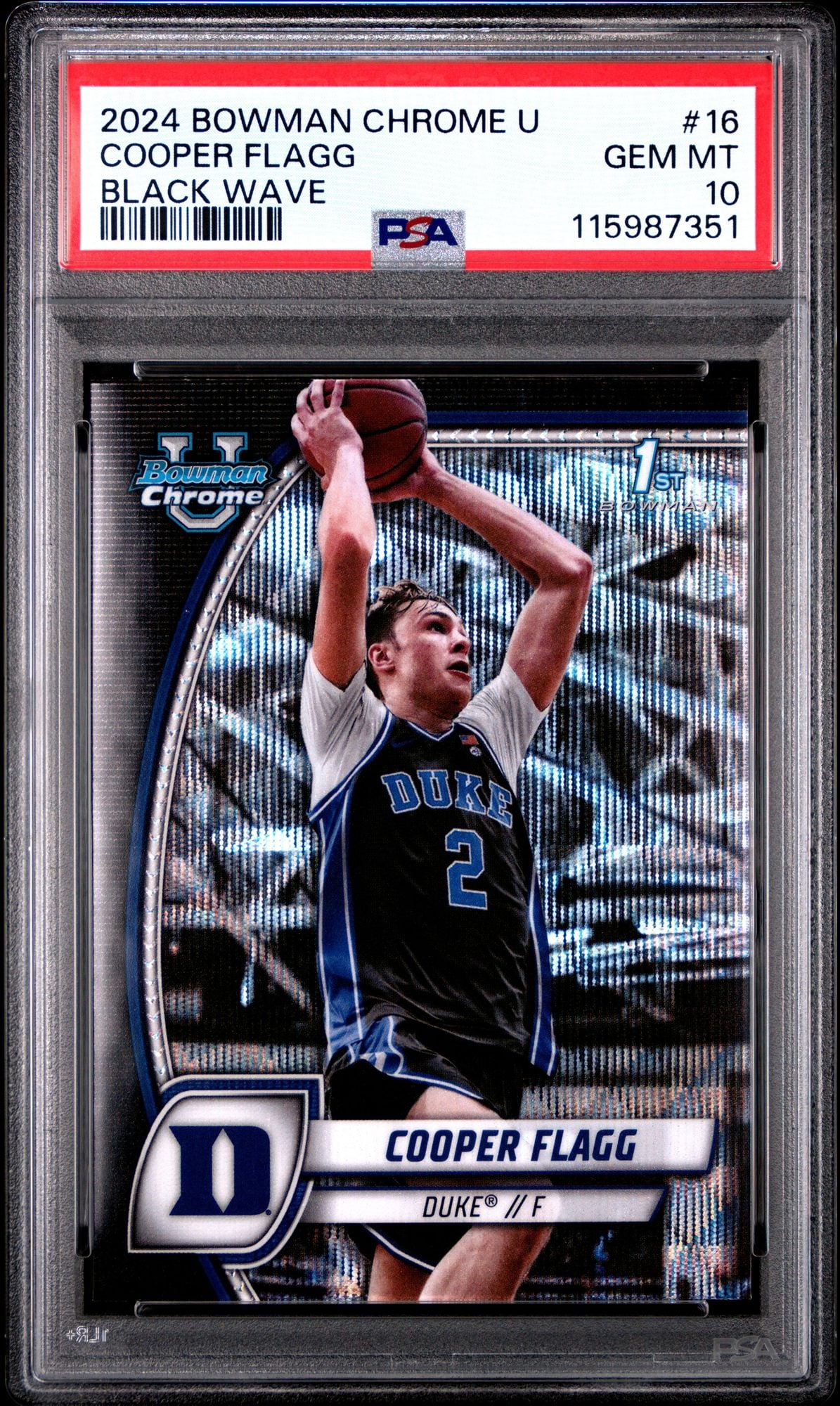 Graded 2024 Topps Bowman Chrome U Cooper Flagg #16 Black Wave Rookie RC Basketball Card PSA 10 Gem Mint