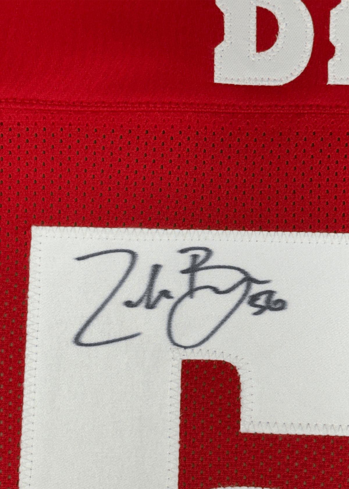 Framed Autographed/Signed Zack Baun 35x39 Wisconsin Red College Football Jersey JSA COA