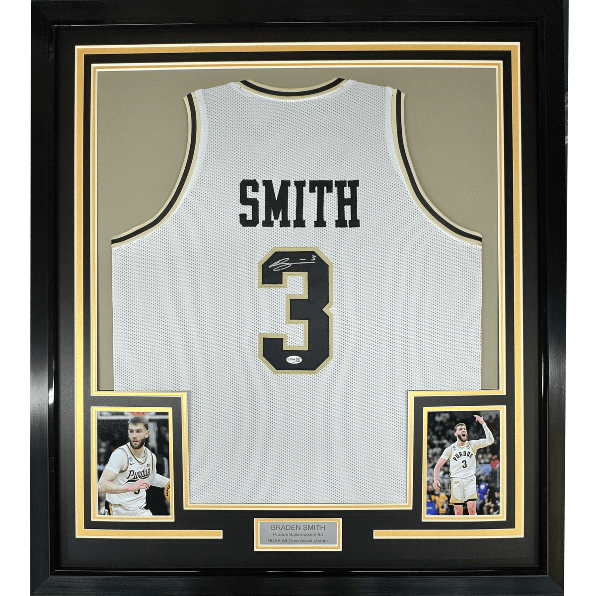 Framed Autographed/Signed Braden Smith 35x39 Purdue White College Basketball Jersey JSA COA