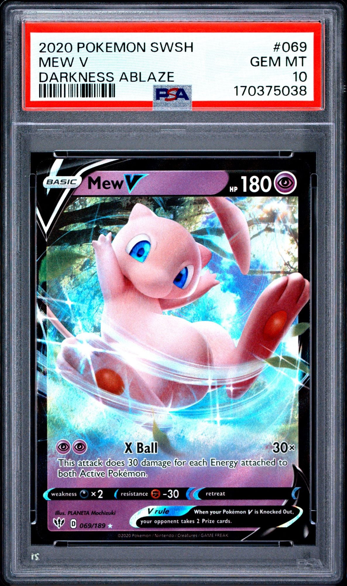 Graded 2020 Pokemon SWSH Darkness Ablaze Mew V #069 Sword & Shield Trading Card Game PSA 10 Gem Mint