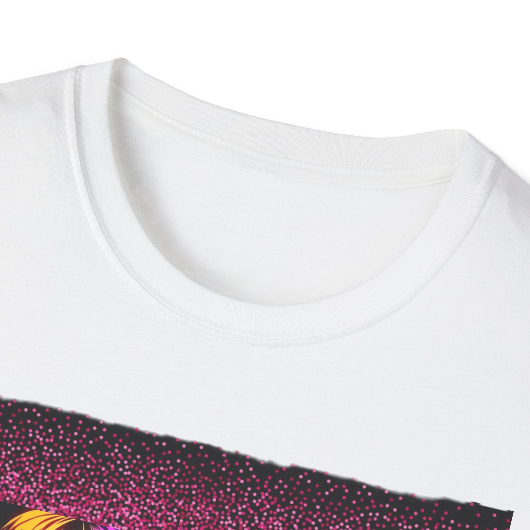 Dn Vibrant Graphic Tee: Unisex Softstyle T-Shirt, Retro Art Shirt, Casual Wear, Gift for Anime Lovers, Statement T-Shirt