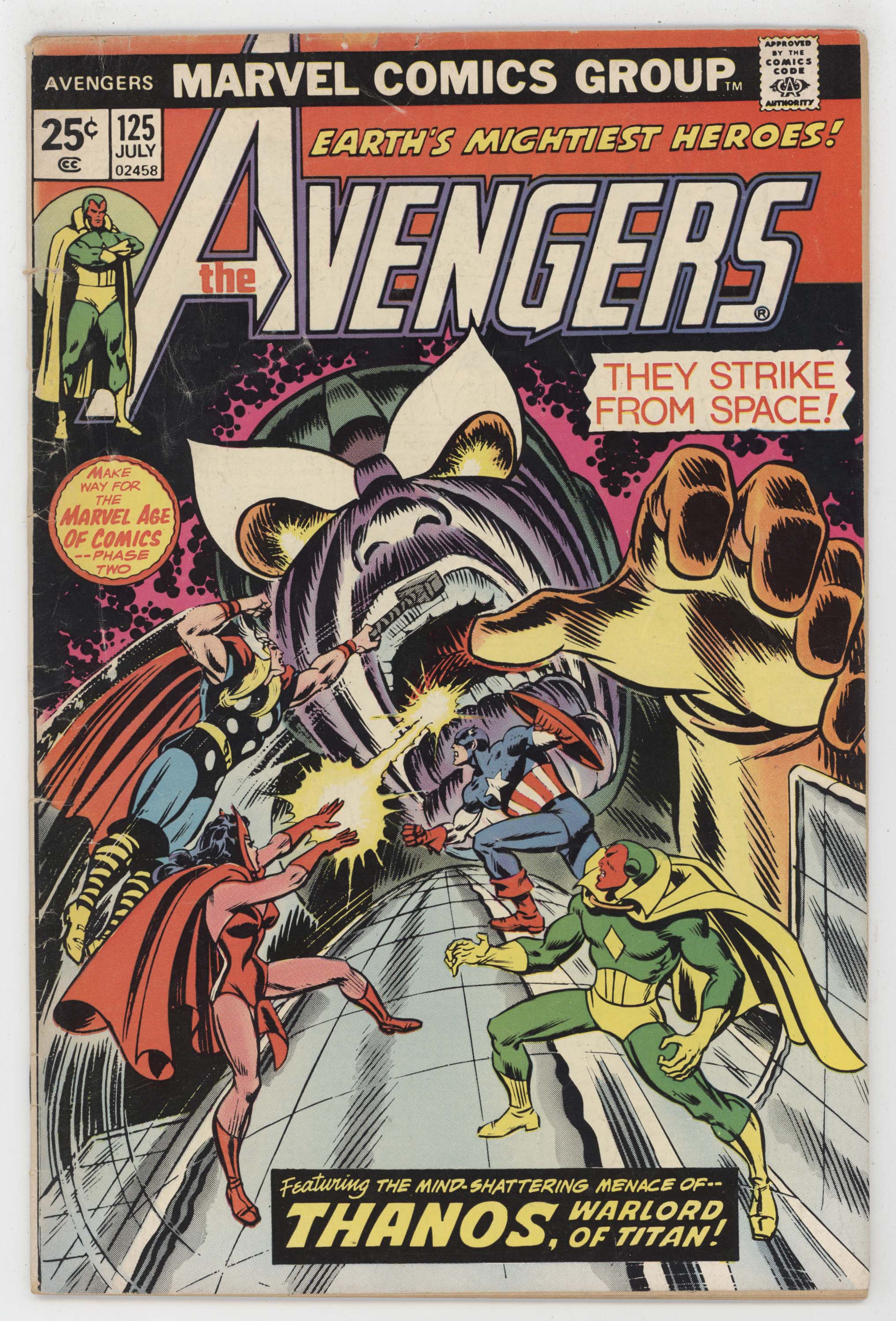 Avengers 125 Marvel 1974 VG Thanos Scarlet Witch Captain America Thor