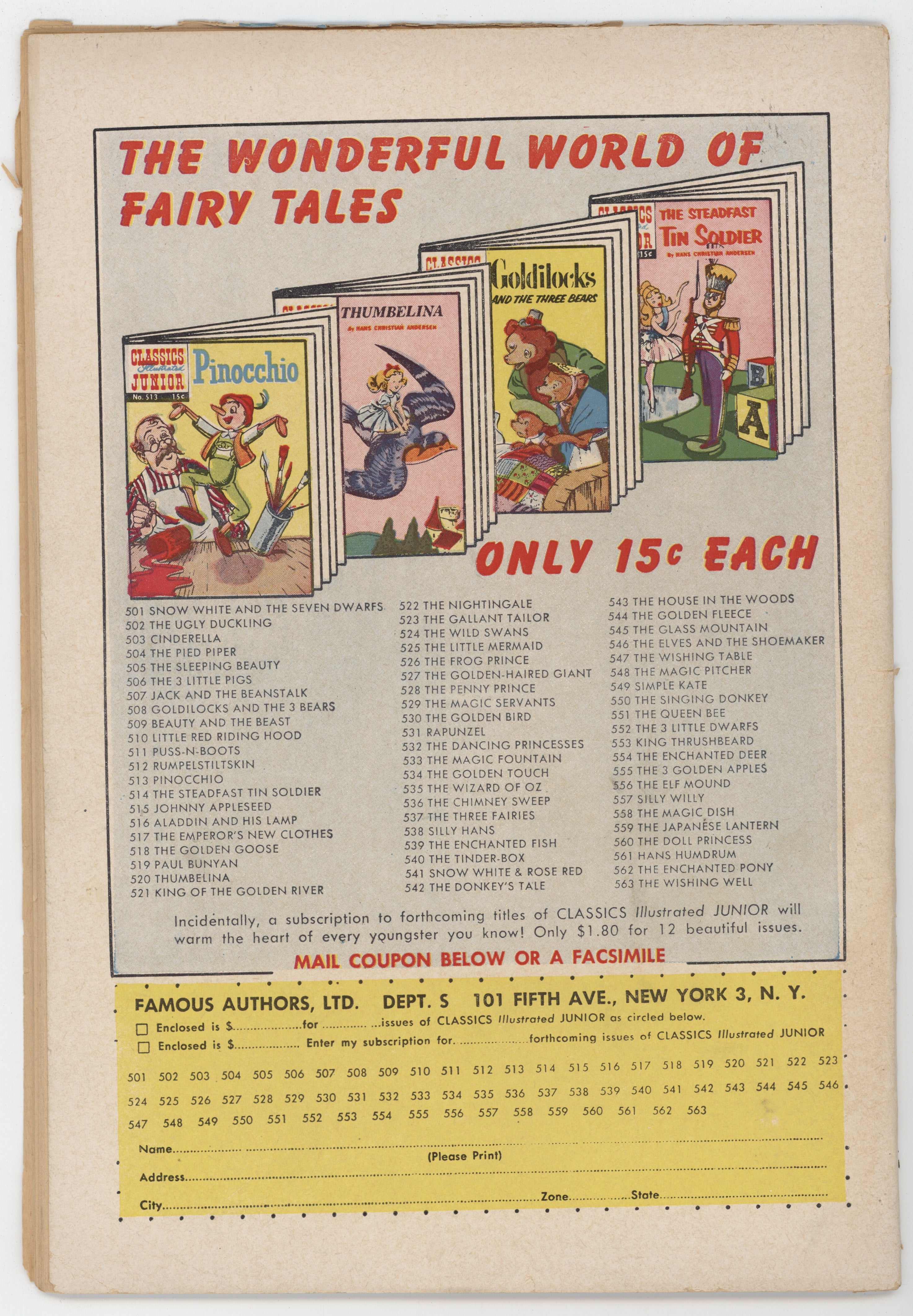 Classics Illustrated Junior 542 Gilberton 1957 FR Donkeys Tale HRN 563