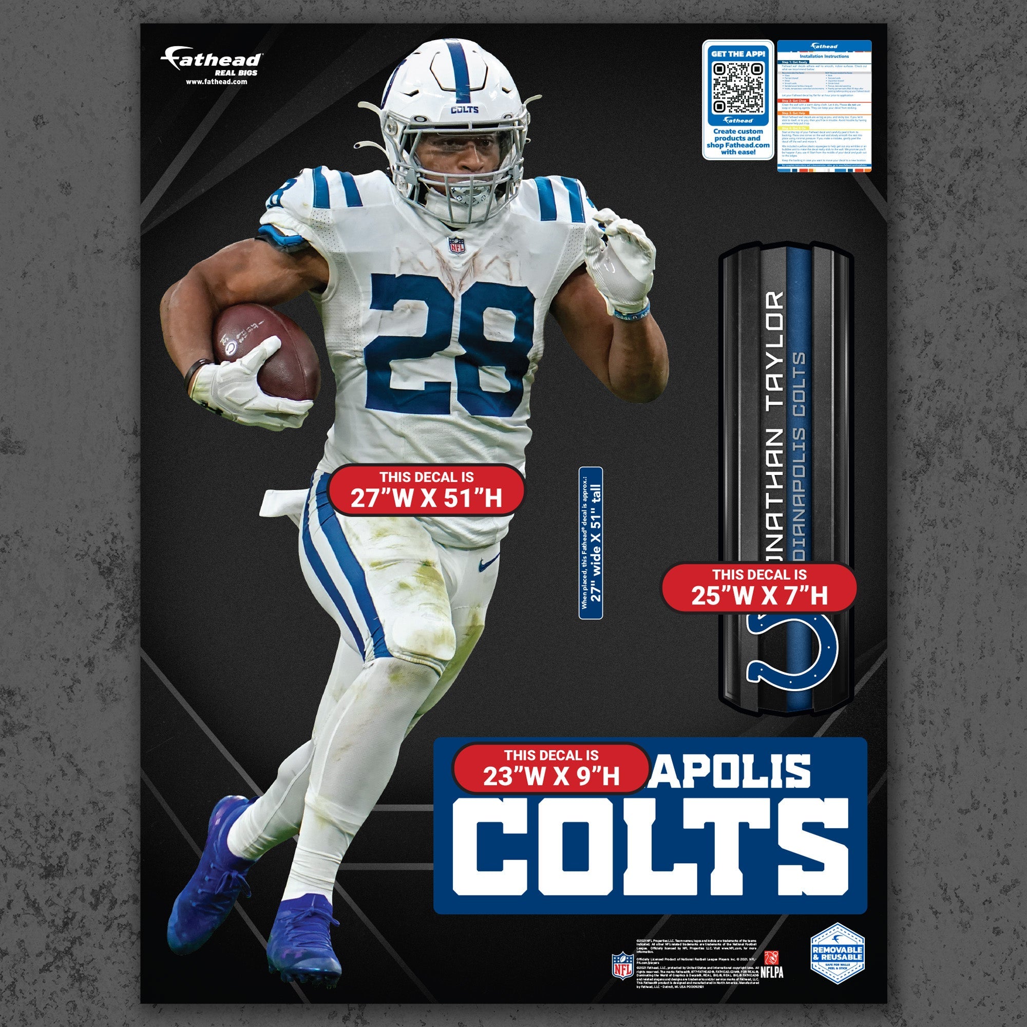 Jonathan Taylor - RealBig Horseshoe Hustle Collection - Official NFL - Indianapolis Colts - Reusable Vinyl Wall Decals