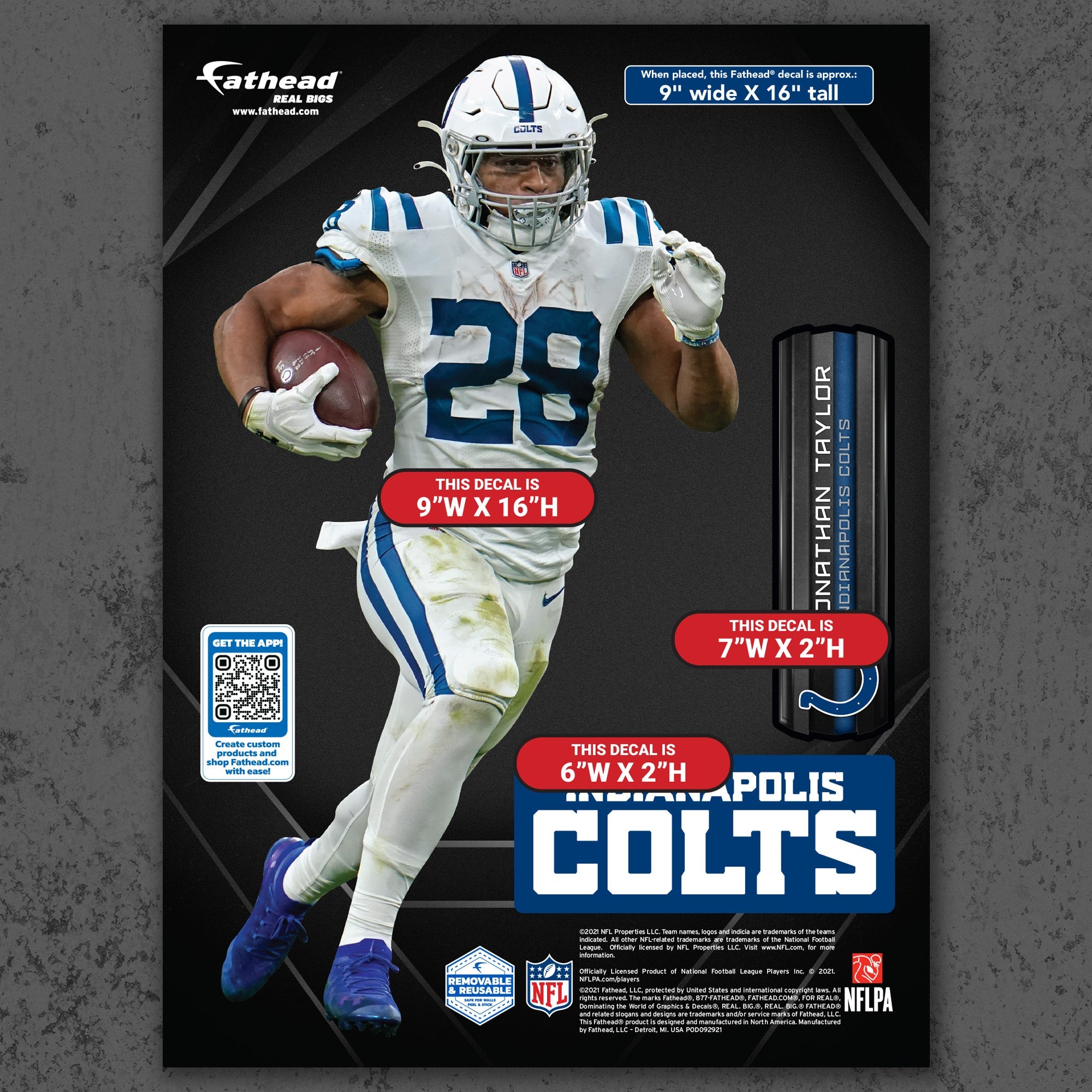 Jonathan Taylor - RealBig Horseshoe Hustle Collection - Official NFL - Indianapolis Colts - Reusable Vinyl Wall Decals