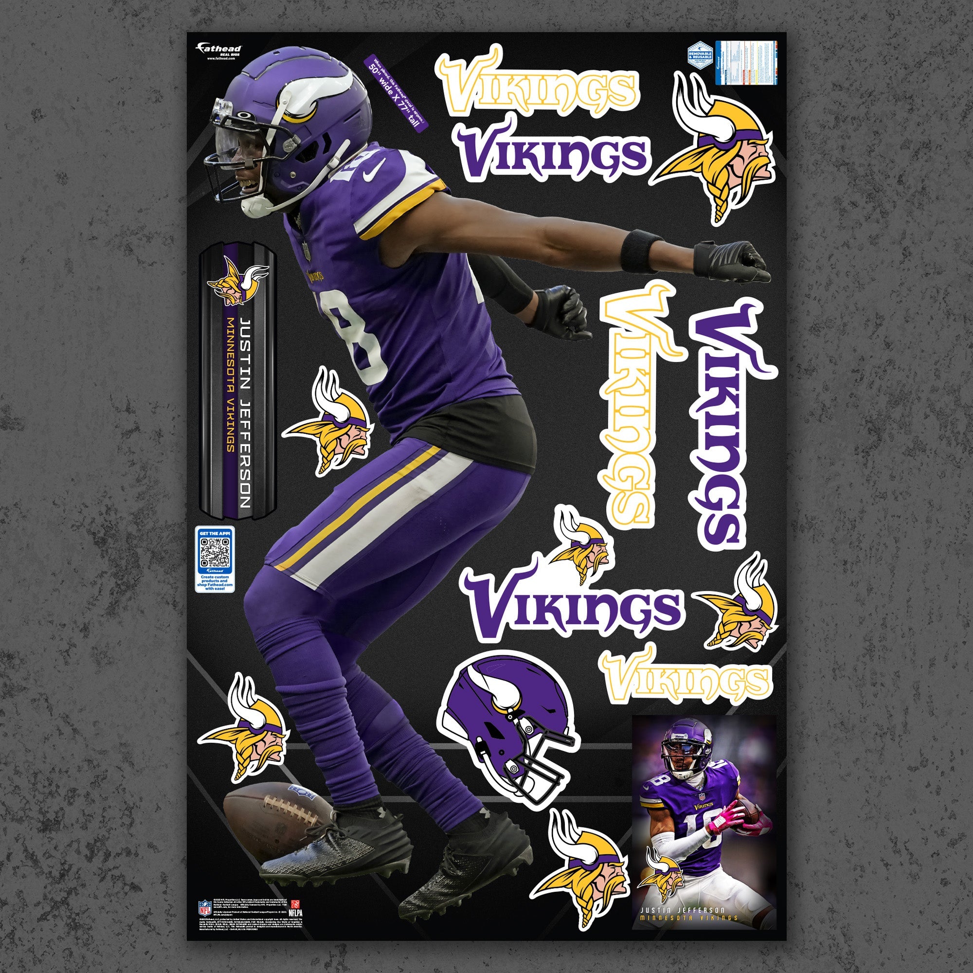 Justin Jefferson - RealBig Griddy Collection - Official NFL - Minnesota Vikings - Reusable Vinyl Wall Decals