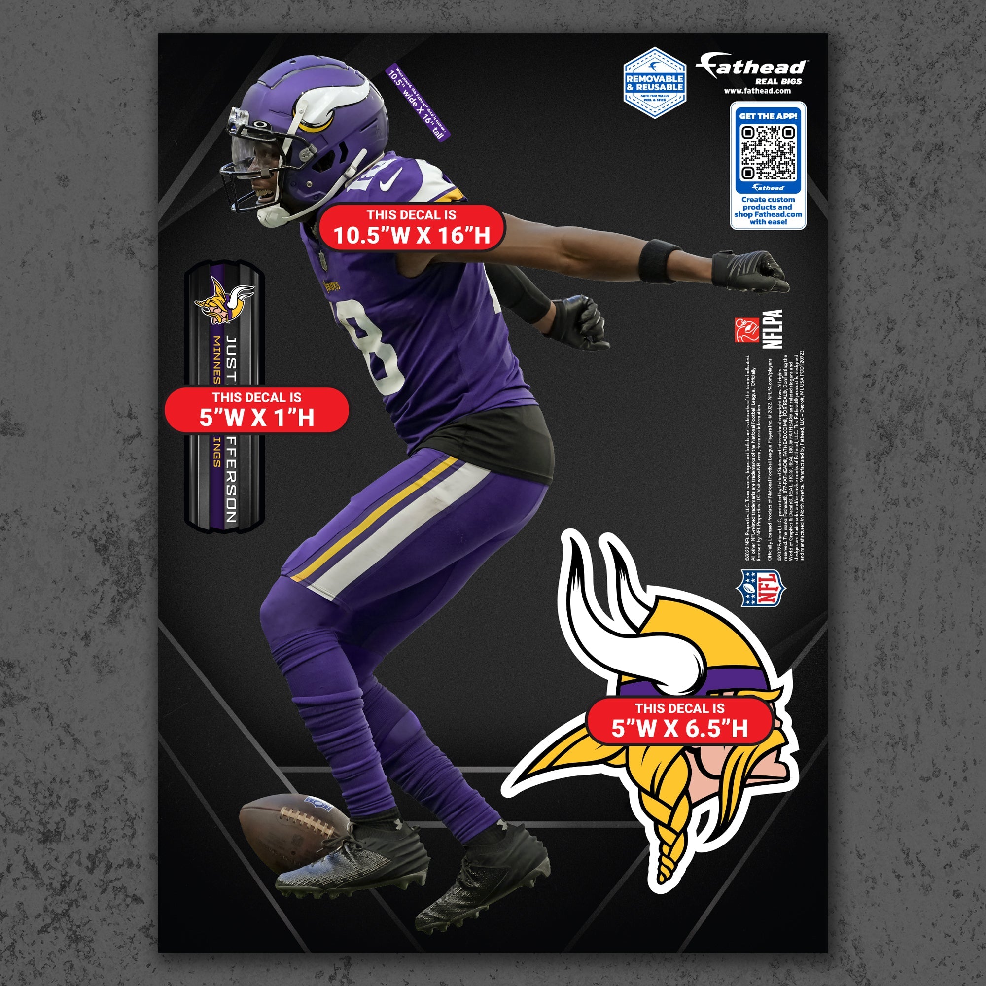 Justin Jefferson - RealBig Griddy Collection - Official NFL - Minnesota Vikings - Reusable Vinyl Wall Decals