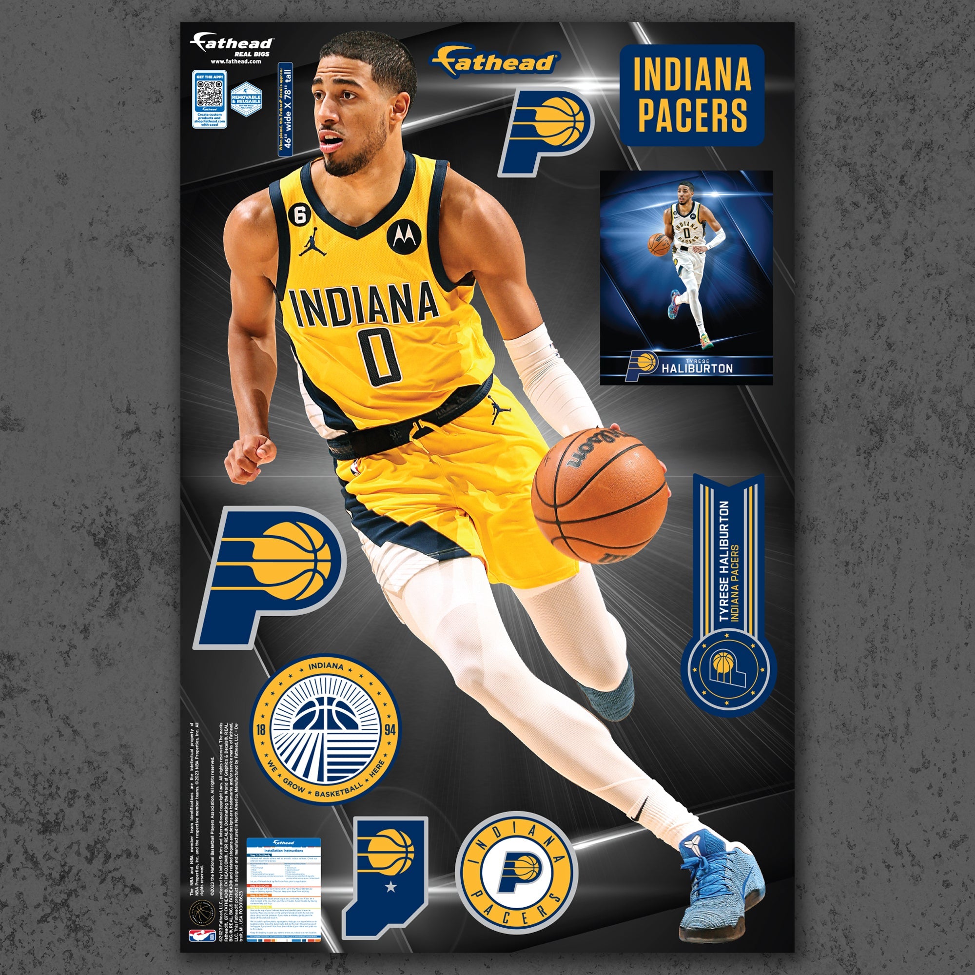 Tyrese Haliburton - RealBig Collection - Official NBA - Indiana Pacers - Reusable Vinyl Wall Decals