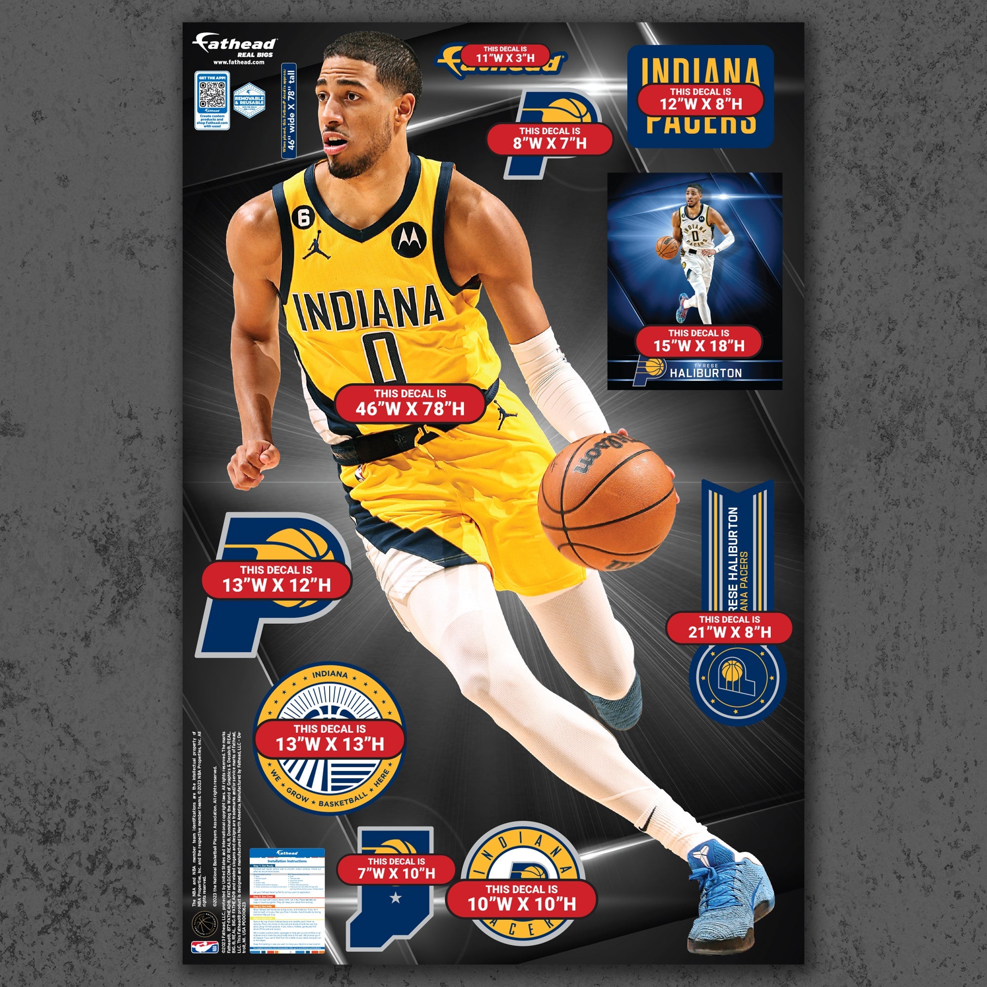 Tyrese Haliburton - RealBig Collection - Official NBA - Indiana Pacers - Reusable Vinyl Wall Decals