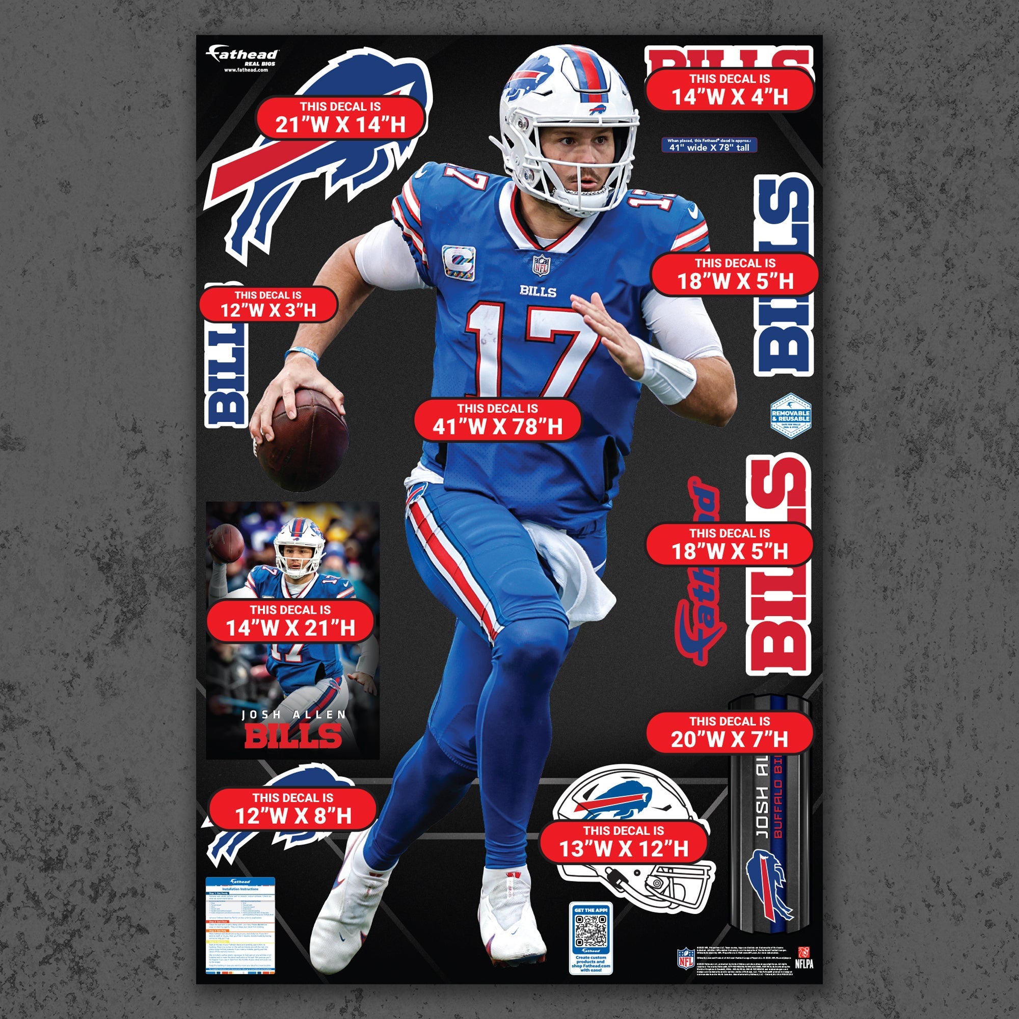 Josh Allen - RealBig Buffalo Breakout Collection - Official NFL - Buffalo Bills - Reusable Vinyl Wall Decals