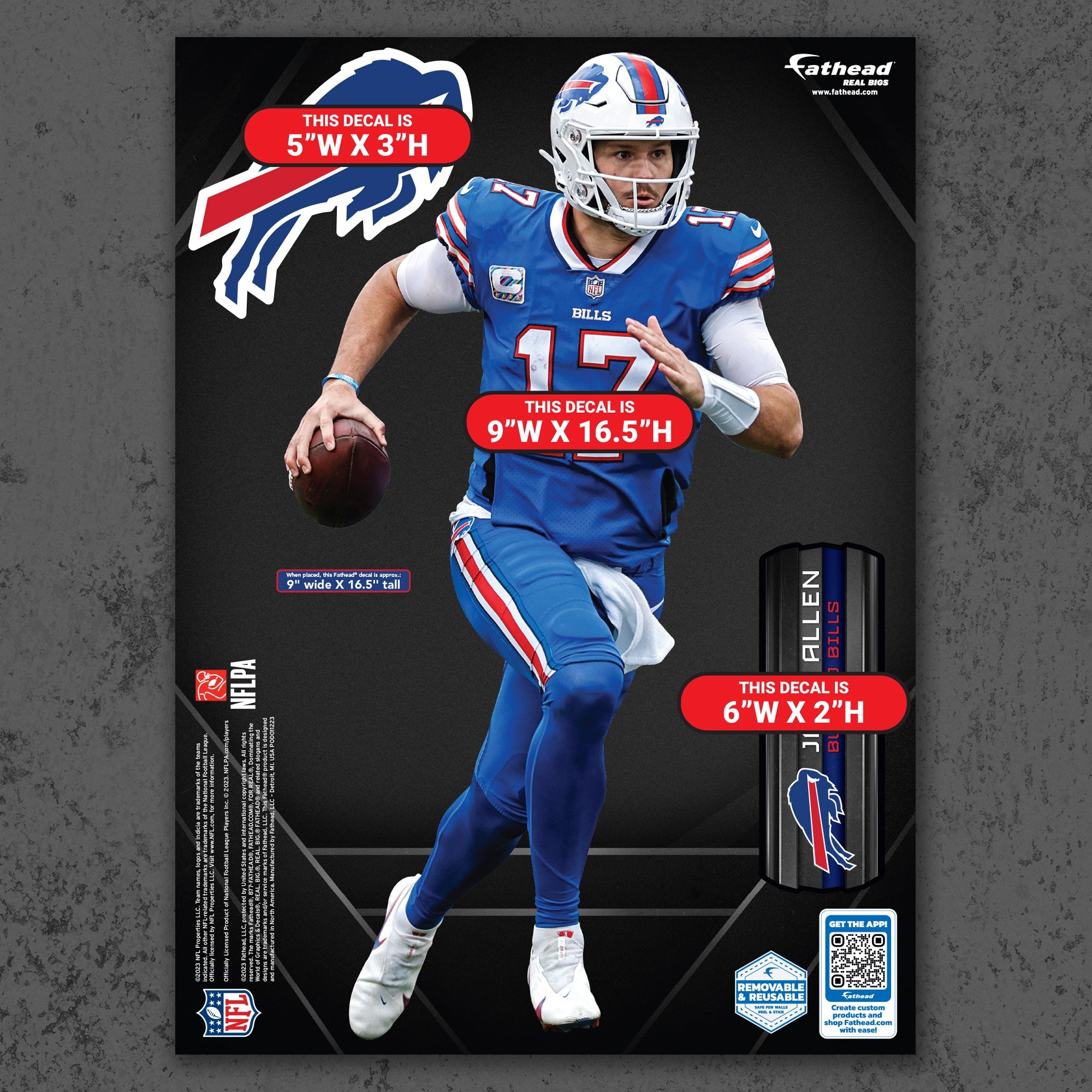 Josh Allen - RealBig Buffalo Breakout Collection - Official NFL - Buffalo Bills - Reusable Vinyl Wall Decals