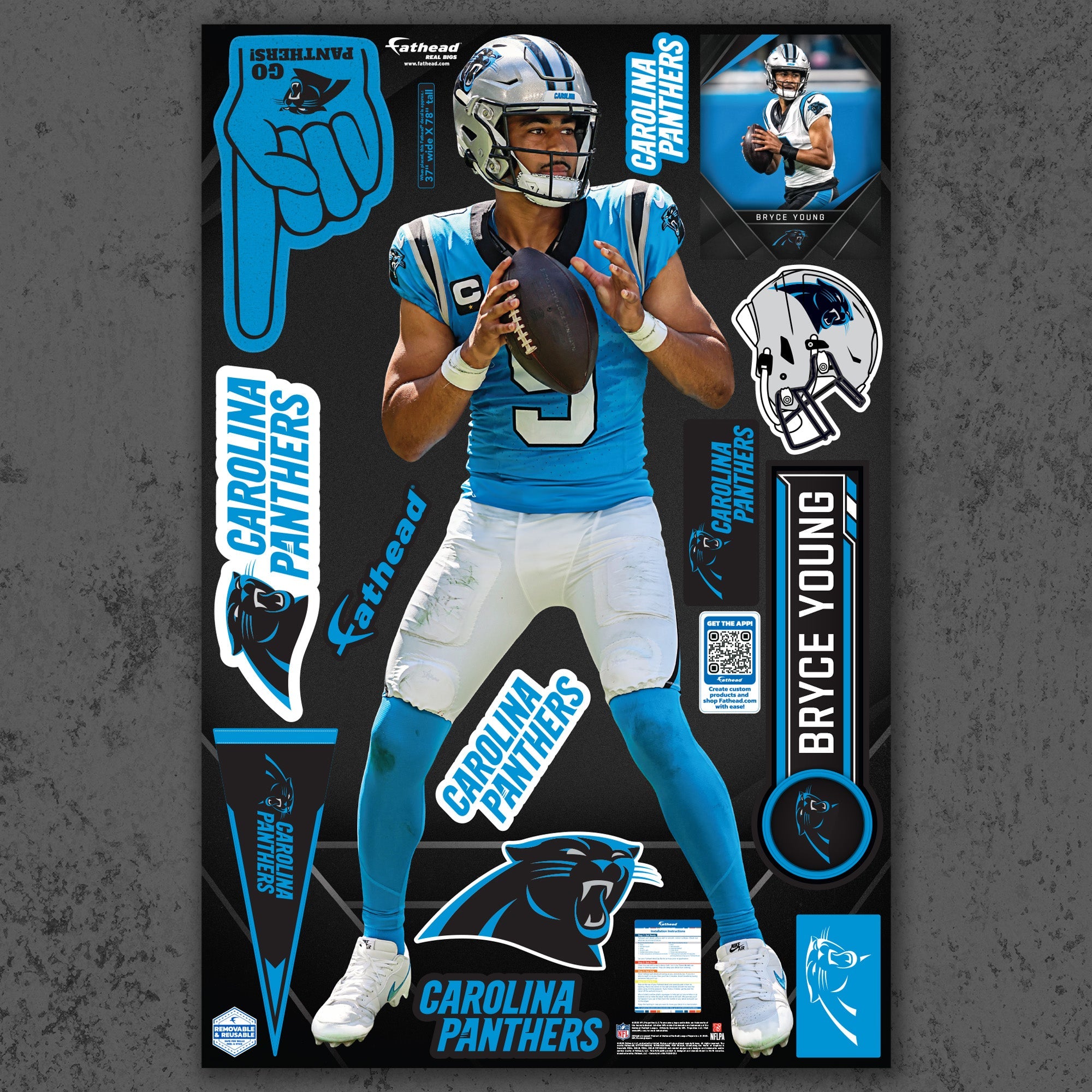 Bryce Young - RealBig Blue Jersey Collection - Official NFL - Carolina Panthers - Reusable Vinyl Wall Decals