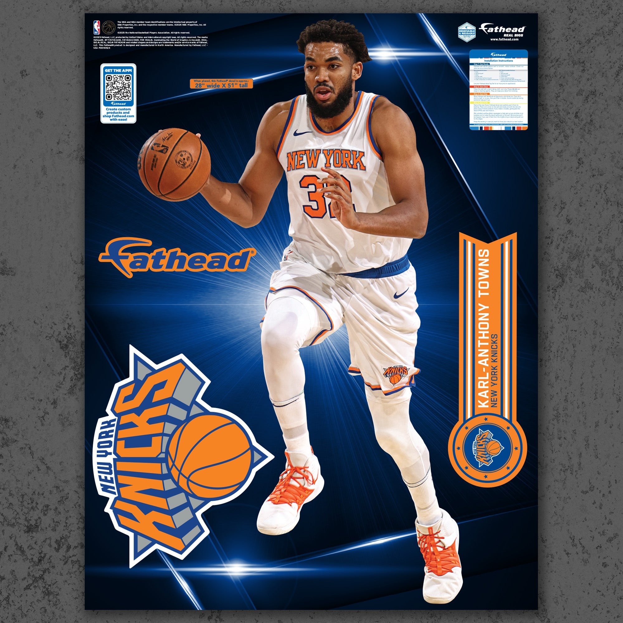 Karl Anthony Towns - RealBig Collection - Official NBA - New York Knicks - Reusable Vinyl Wall Decals