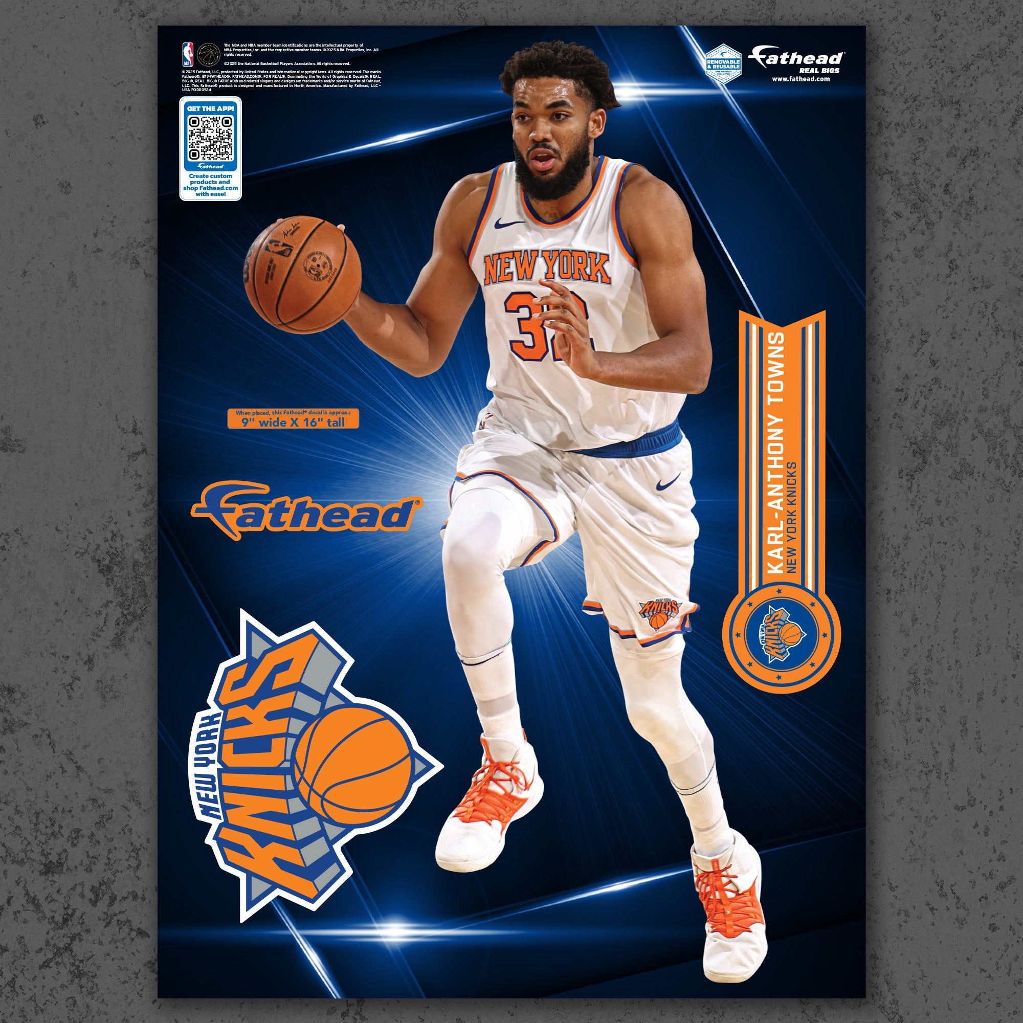 Karl Anthony Towns - RealBig Collection - Official NBA - New York Knicks - Reusable Vinyl Wall Decals