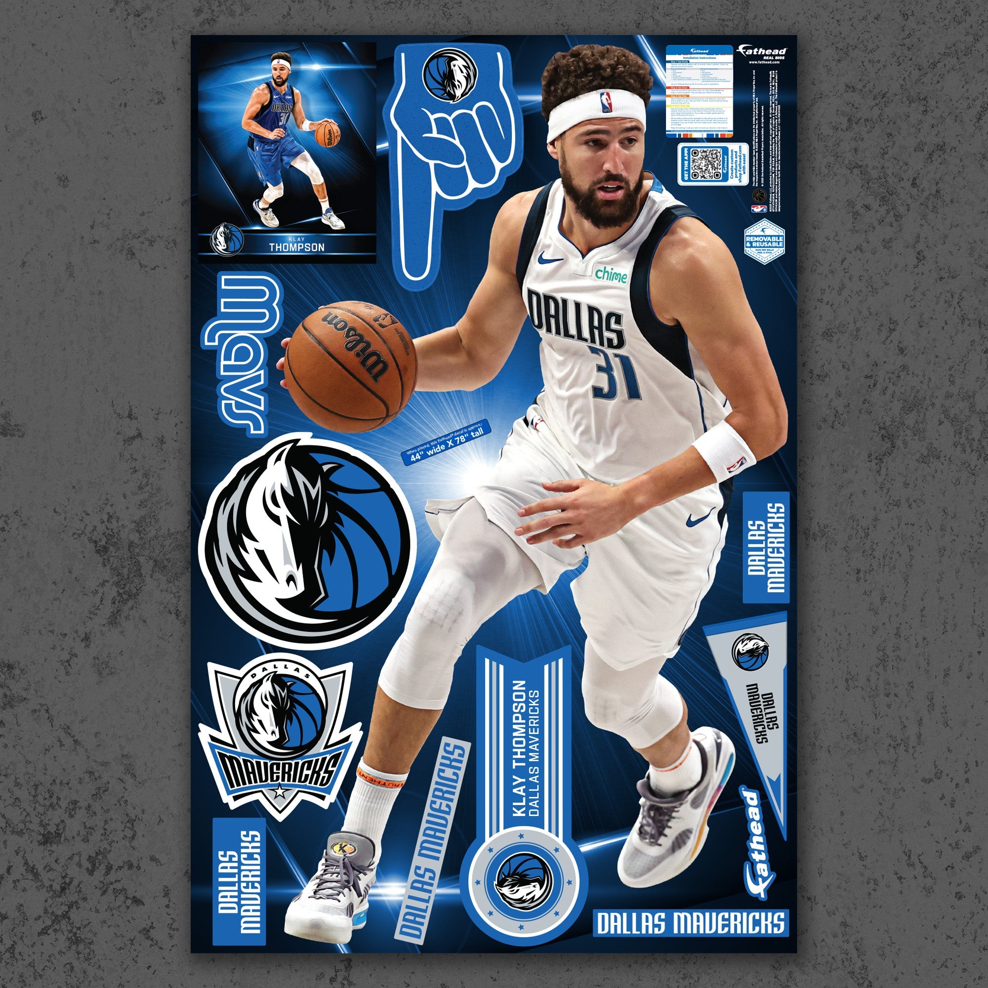 Klay Thompson - RealBig Collection - Official NBA - Dallas Mavericks - Reusable Vinyl Wall Decals