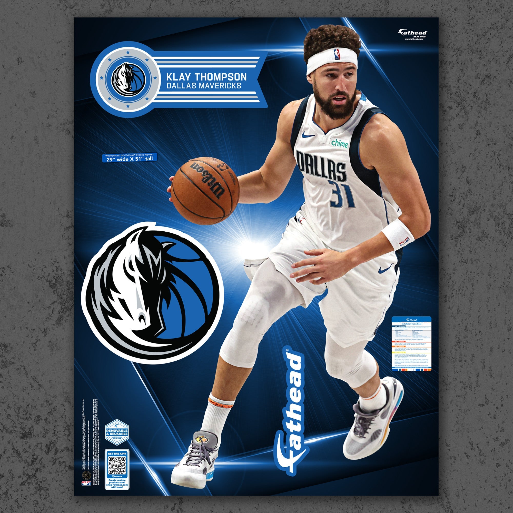 Klay Thompson - RealBig Collection - Official NBA - Dallas Mavericks - Reusable Vinyl Wall Decals