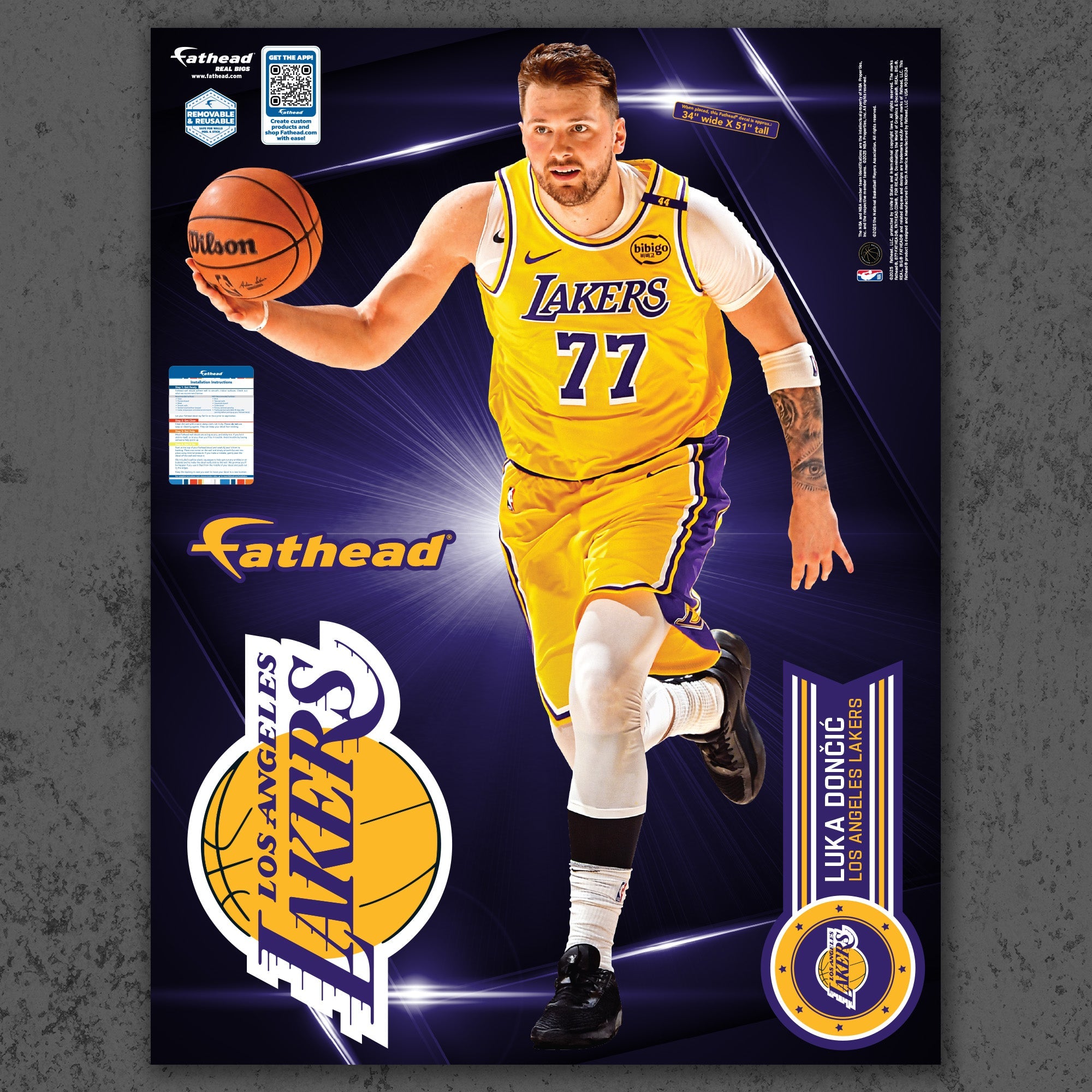 Luka Doncic - RealBig Collection - Official NBA - Los Angeles Lakers - Reusable Vinyl Wall Decals