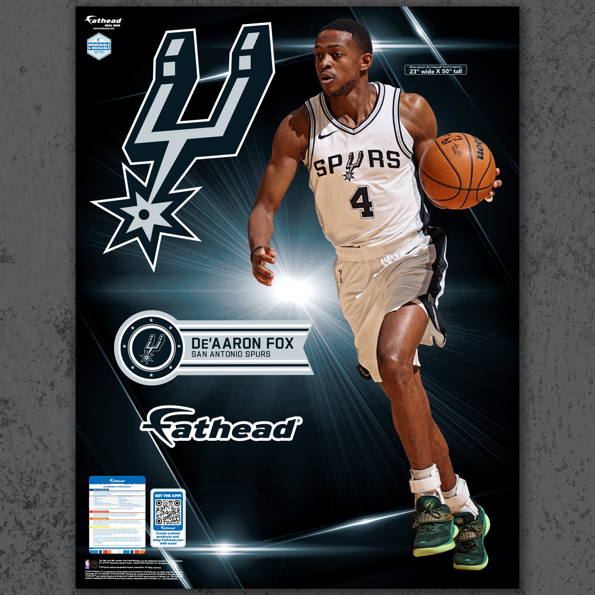 De'Aaron Fox - RealBig Collection - Official NBA - San Antonio Spurs - Reusable Vinyl Wall Decals
