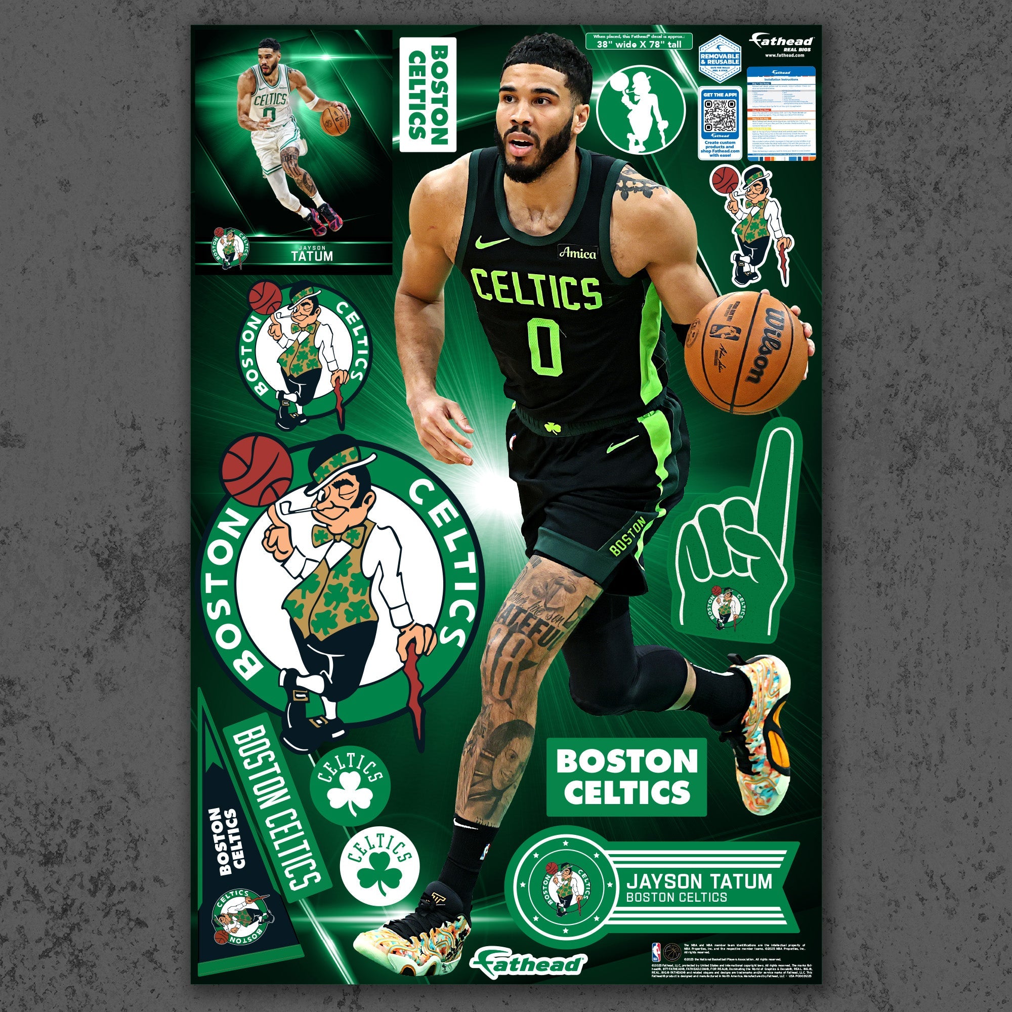Jayson Tatum - RealBig City Collection - Official NBA - Boston Celtics - Reusable Vinyl Wall Decals