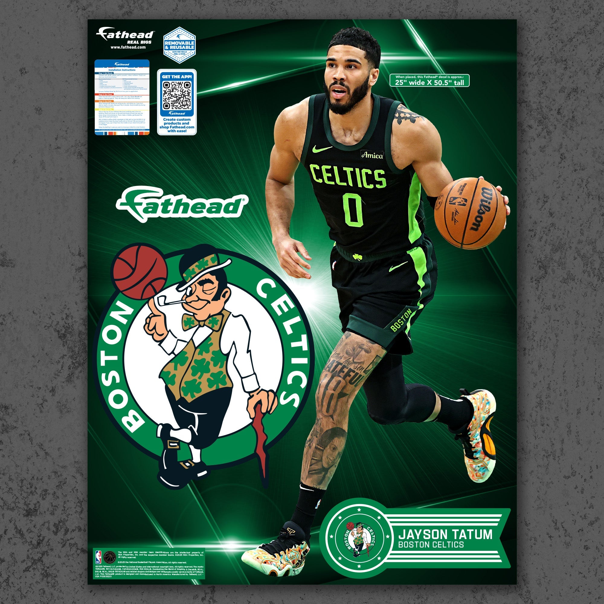 Jayson Tatum - RealBig City Collection - Official NBA - Boston Celtics - Reusable Vinyl Wall Decals
