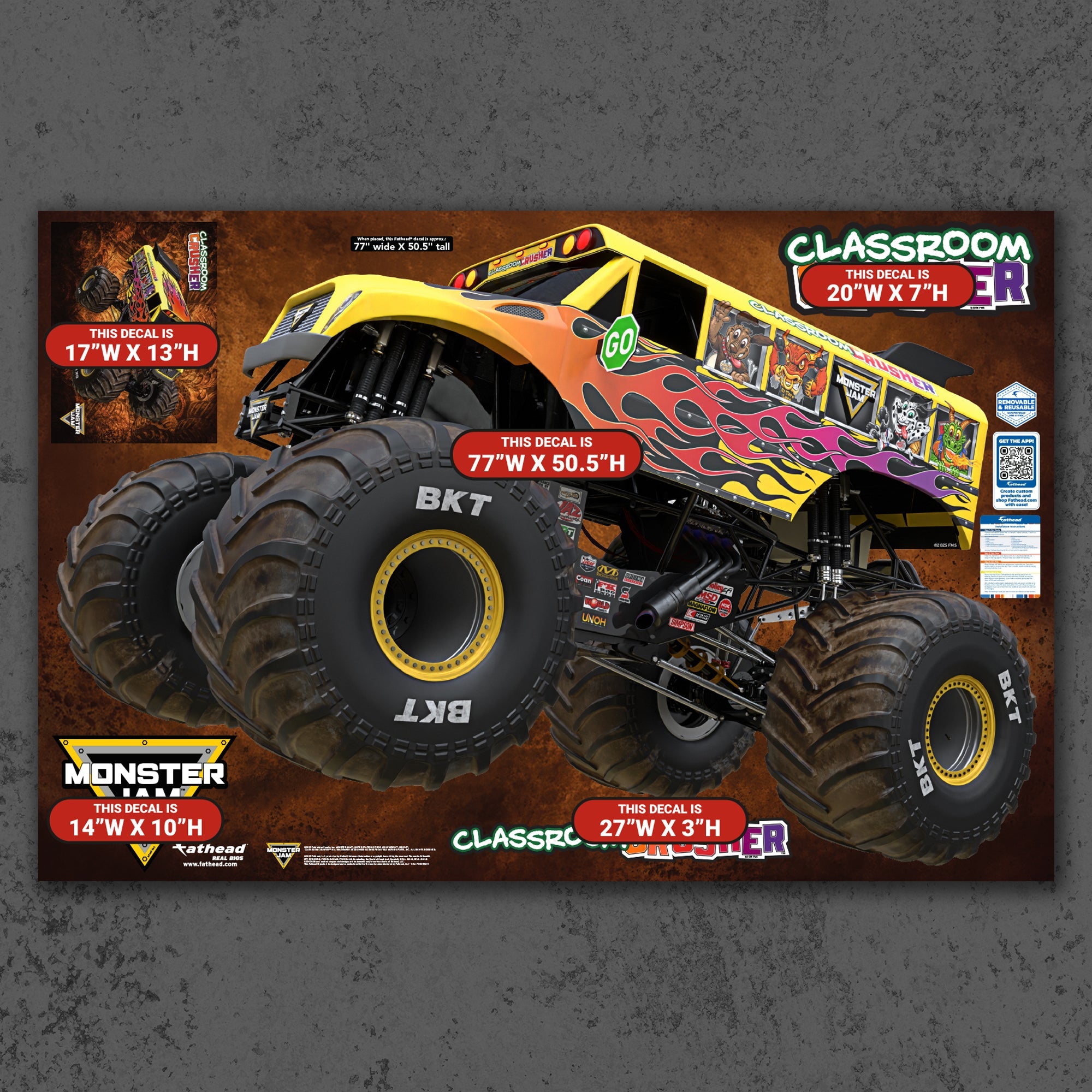 Classroom Crusher - RealBig Collection - Official Monster Jam - Reusable Vinyl Wall Decals