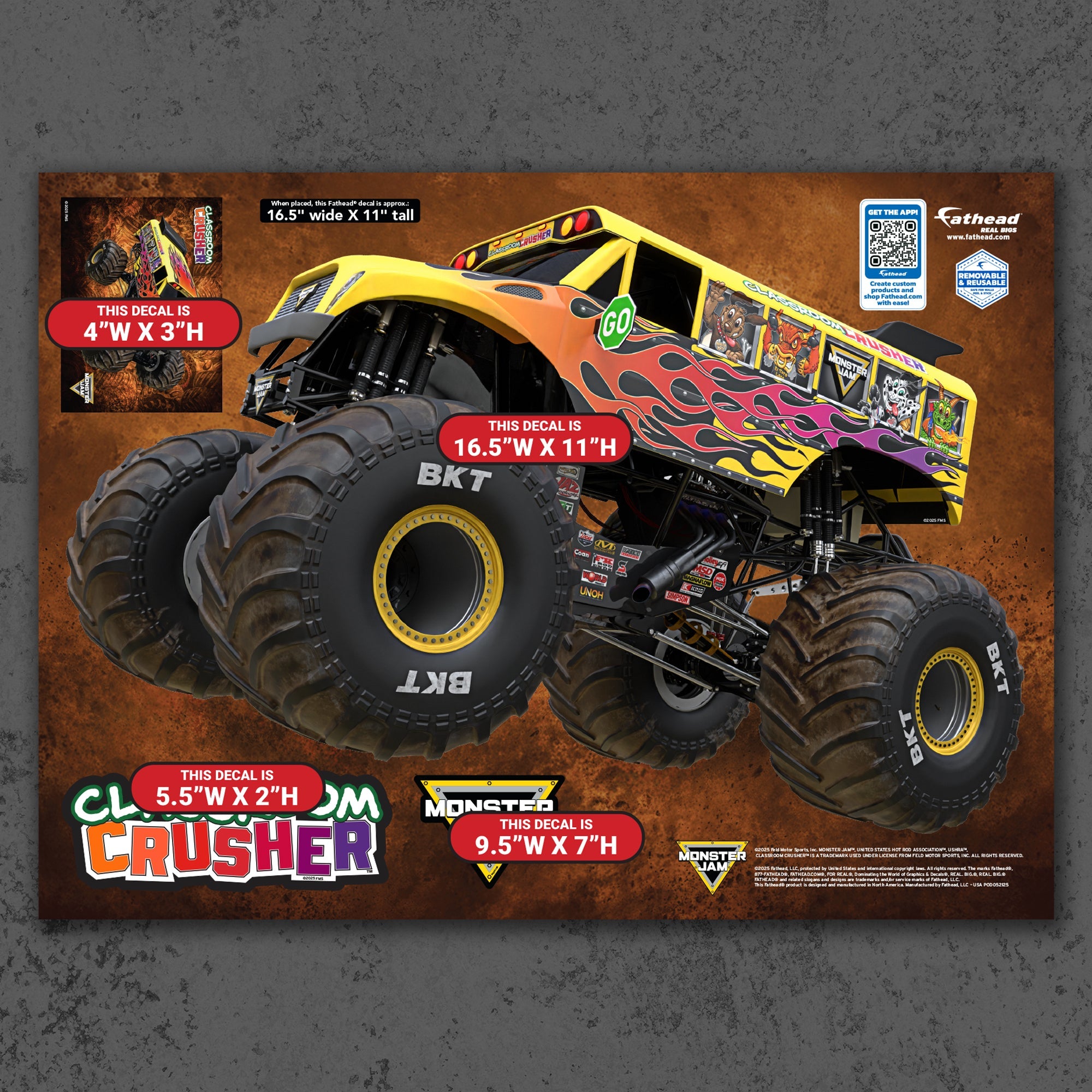 Classroom Crusher - RealBig Collection - Official Monster Jam - Reusable Vinyl Wall Decals