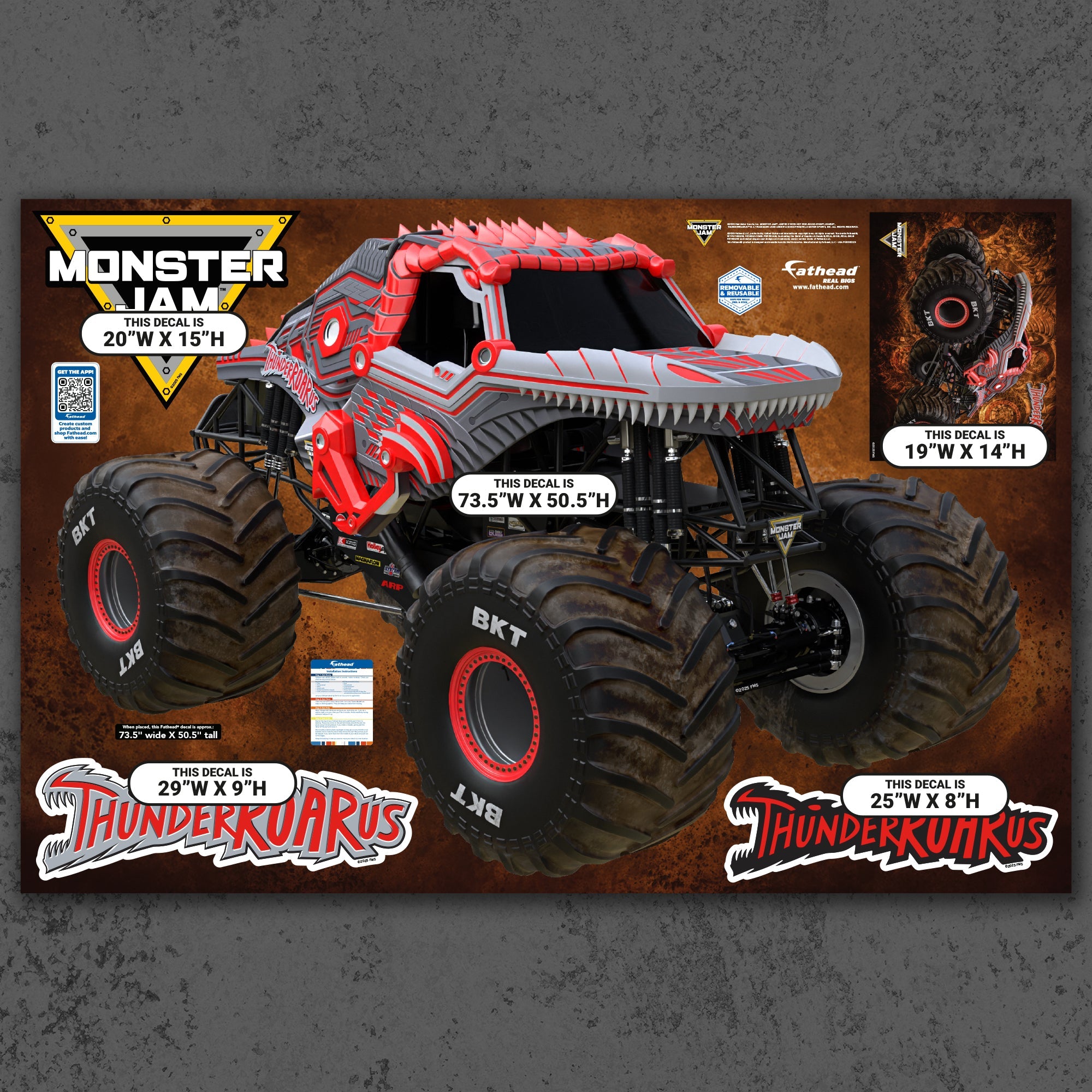ThunderROARus - RealBig Collection - Official Monster Jam - Reusable Vinyl Wall Decals