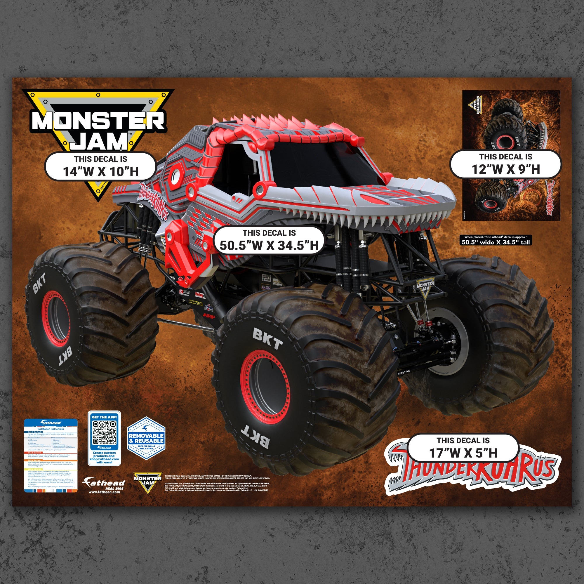 ThunderROARus - RealBig Collection - Official Monster Jam - Reusable Vinyl Wall Decals