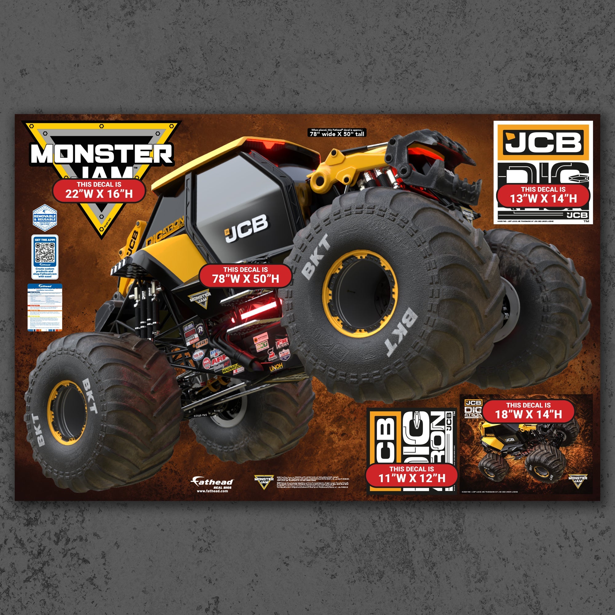 DIGatron - RealBig Collection - Official Monster Jam - Reusable Vinyl Wall Decals