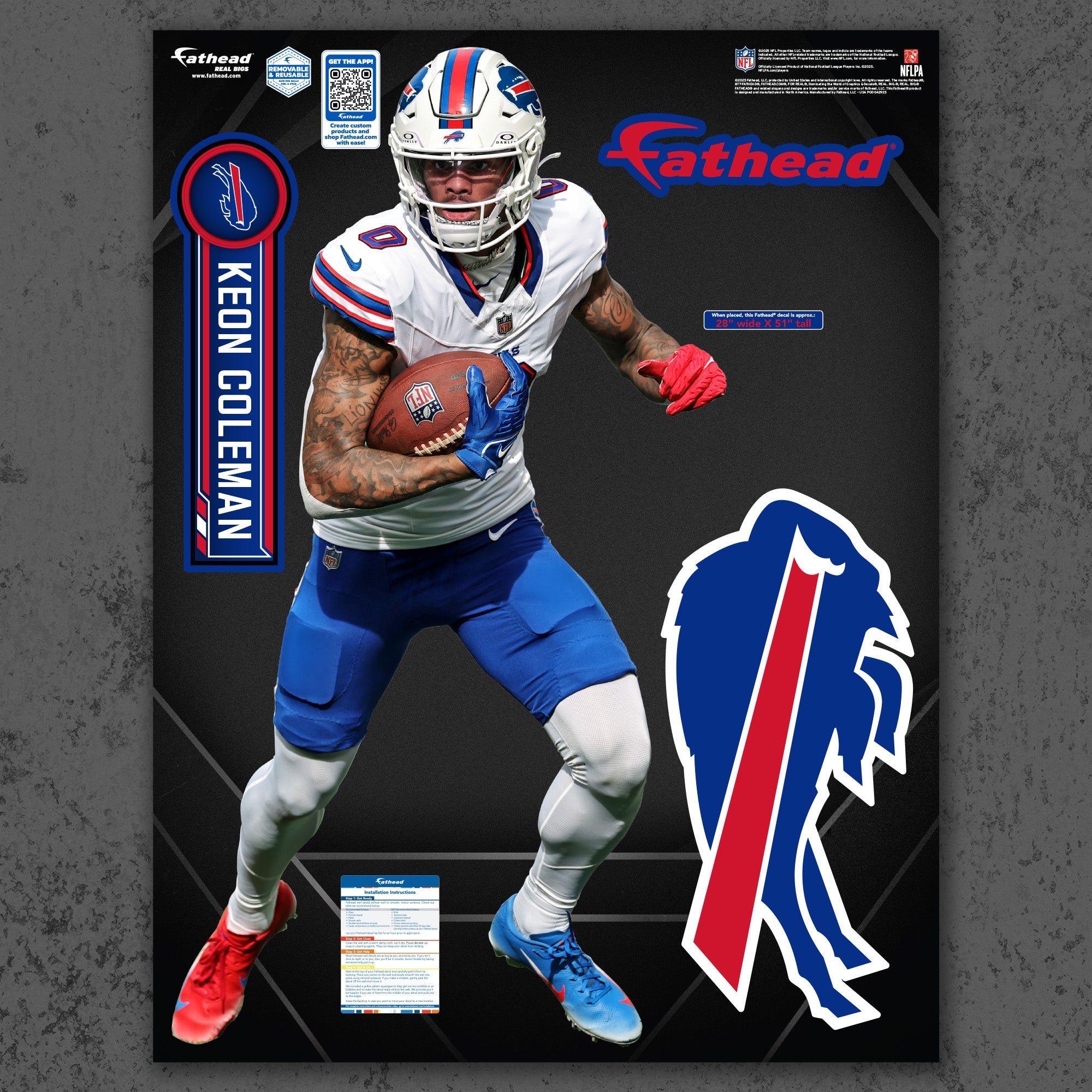 Keon Coleman - RealBig Collection - Official NFL - Buffalo Bills - Reusable Vinyl Wall Decals