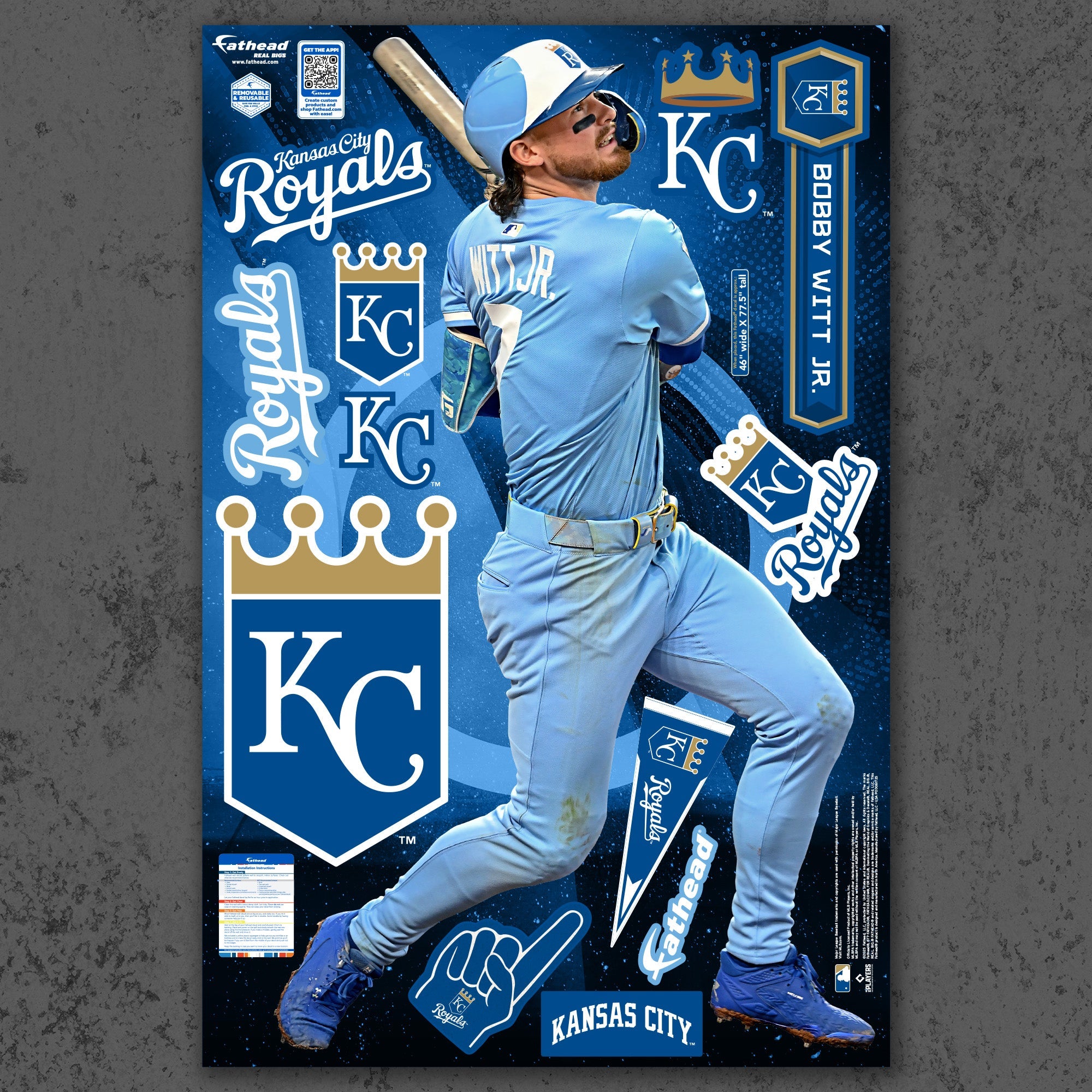 Bobby Witt Jr. - RealBig Collection - Official MLB - Kansas City Royals - Reusable Vinyl Wall Decals